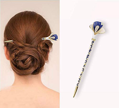 Rhinestone Crystal Hair Sticks - Elegant Wedding Hair Accessories for Women (Blue & Gold) | Bridal Hairstyles, Prom, Special Occasions | Perfect for Updos, Bun Hairstyles & Formal Events