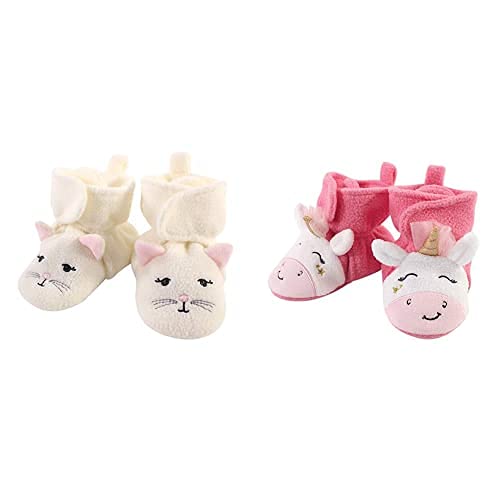 Hudson Baby Fleece Booties 2-Pack - Kitty Pink, 0-6M | Warm Winter Footwear