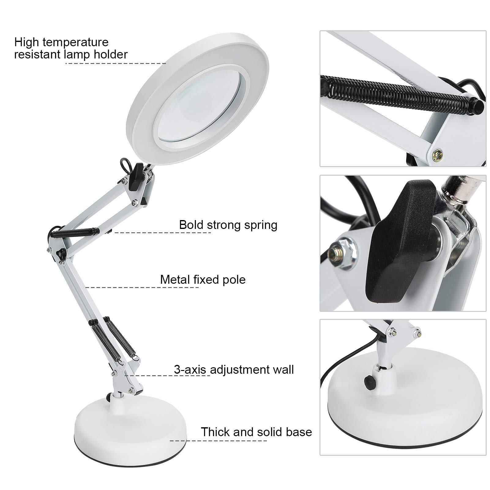 3-in-1 Magnifier Lamp with Adjustable Brightness & 3 Color Temperatures - USB Powered LED Desk Lamp for Nail Art, Makeup, Reading & Crafts | Perfect for Beauty Salon, Home Office & Study Room