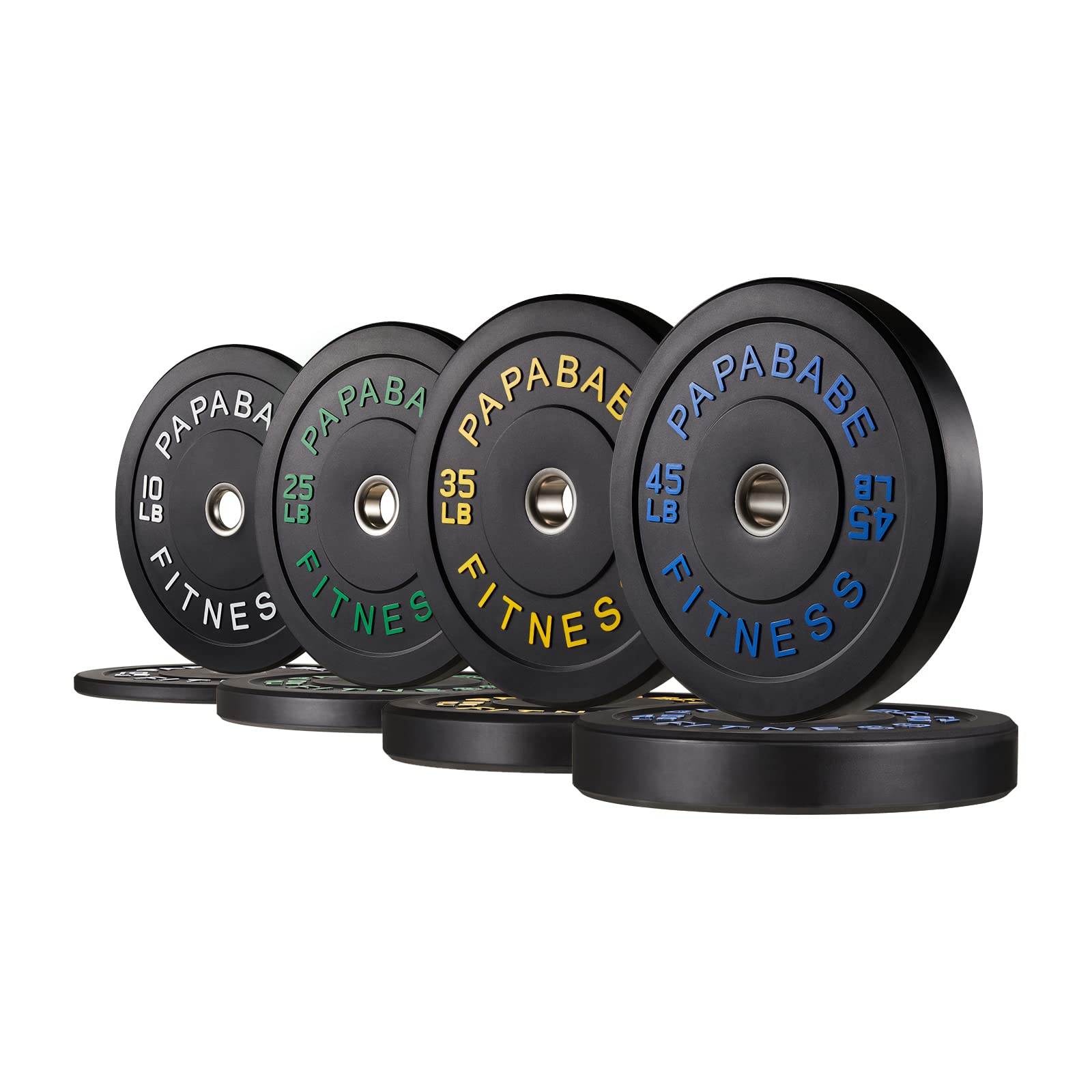 Papababe 2-Inch Bumper Plates Set with Steel Insert - Olympic Weight Plates for Weightlifting, CrossFit & Home Gym Workouts - Perfect for Garage Gym & Strength Training