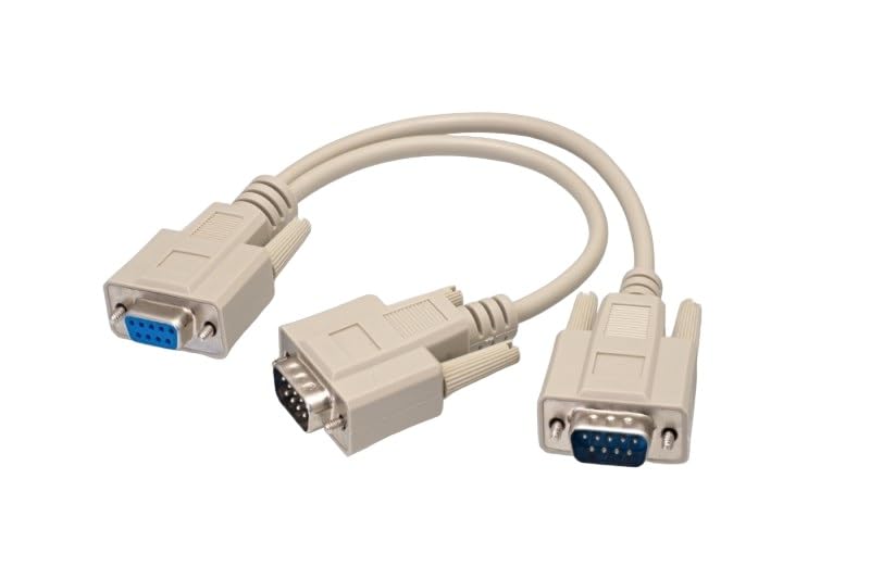 RS 232 Serial Cable Splitter Y Cable - Shielded DB9 Female to Dual DB9 Male (1x Female to 2x Male) - Molded Beige for Computer Networking, POS Systems & Industrial Equipment Connectivity