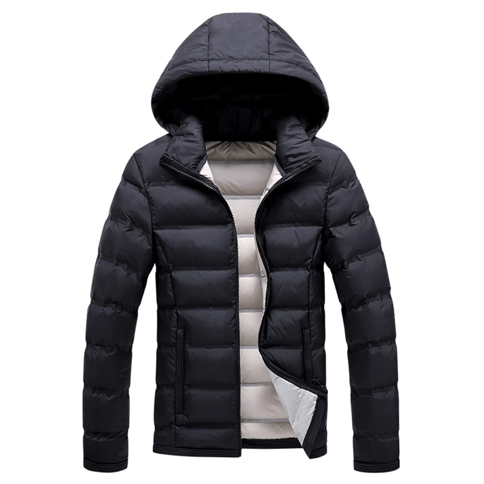 Men's Thickened Cotton Padded Jacket with Detachable Hood - Winter Warm Short Coat for Outdoor Activities | Black | Size L | Perfect for Hiking, Camping & Casual Wear