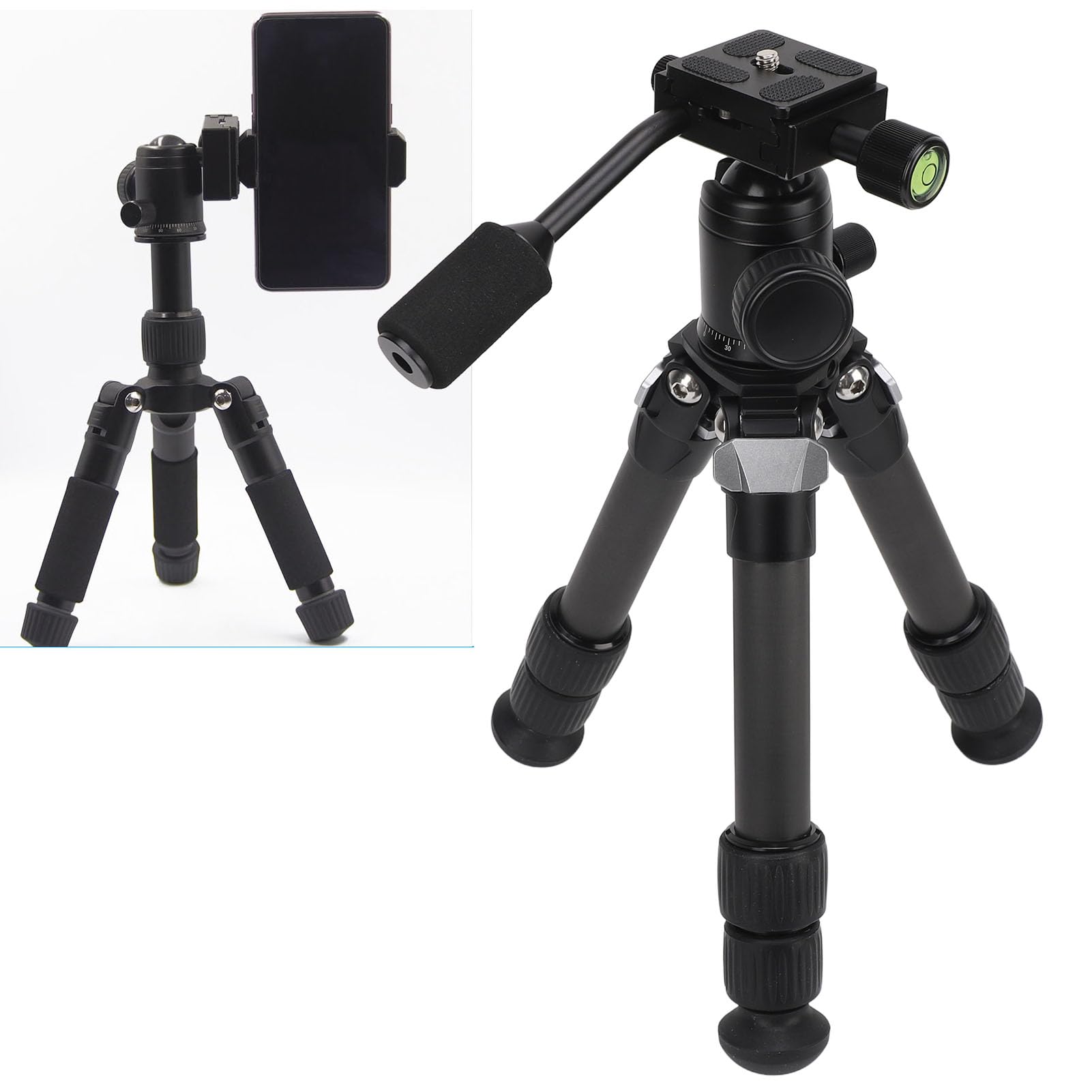 Compact Carbon Fiber Tabletop Tripod with 360° Ball Head & Spring Buckles - Portable Foldable Mini Tripod for DSLR Cameras, Smartphones, Vlogging - Perfect for Travel, Outdoor Photography & Desktop Use