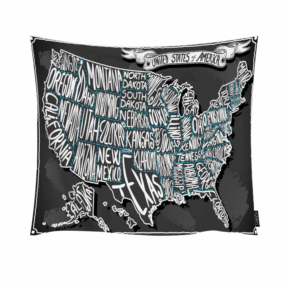 Vintage US Map Tapestry - 80x60 Inch Cartoon Chalk Art Wall Hanging with Dotted State Borders for Bedroom, Living Room & Dorm Decor | Perfect for Geography Lovers, Home Aesthetics and Cozy Interior Design