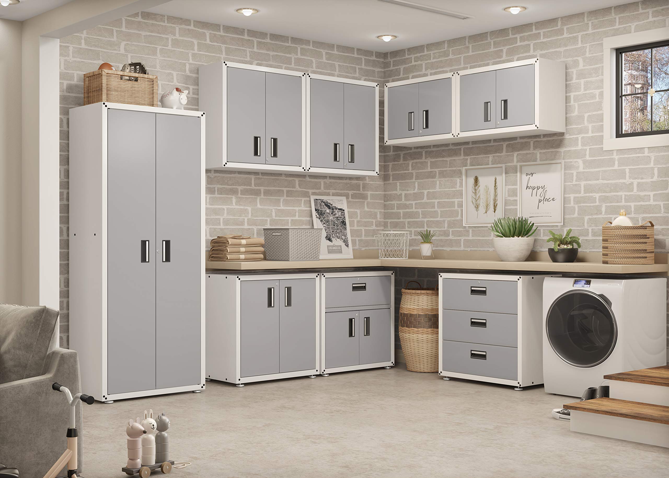 Ready-to-Assemble Steel Storage Cabinet with Lock & Key - Tall Kitchen & Garage Cabinet for Office, Classroom, Home - Removable Shelves, Pivot Hinges - 18.2