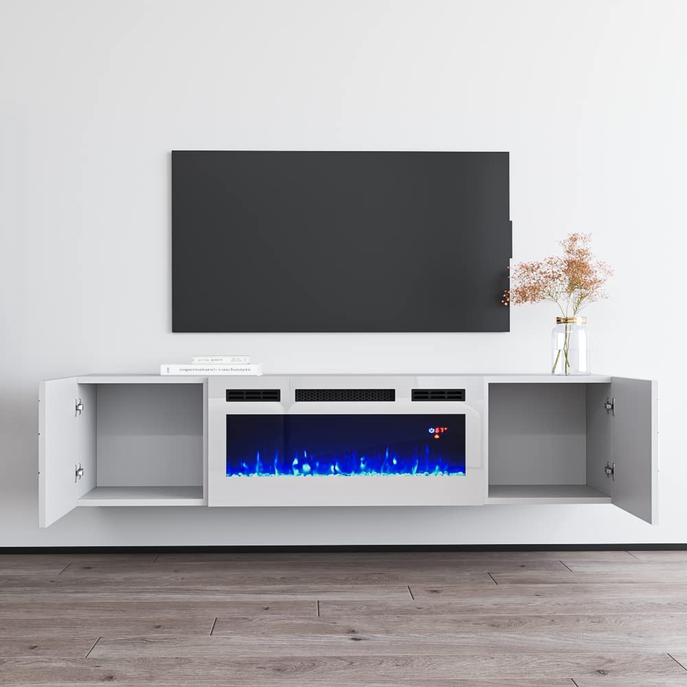 Modern WH-EF TV Stand with Electric Fireplace & Storage Cabinets - 70