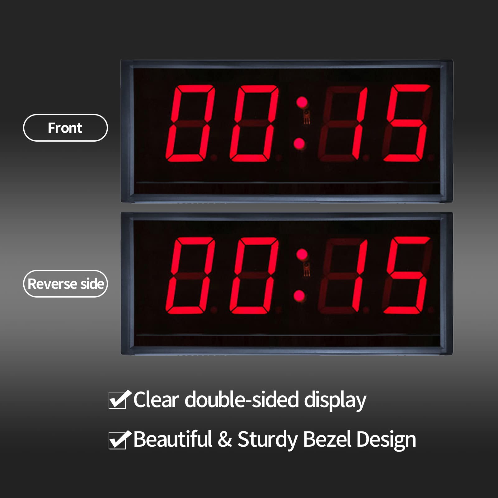 Rechargeable Double-Sided LED Timer Clock with Remote Control - 4 Inch Large Display for Gym, Office, Running Races & Events - Stopwatch, Countdown & Alarm Features - Portable Timing Device for Sports, Workouts & Meetings