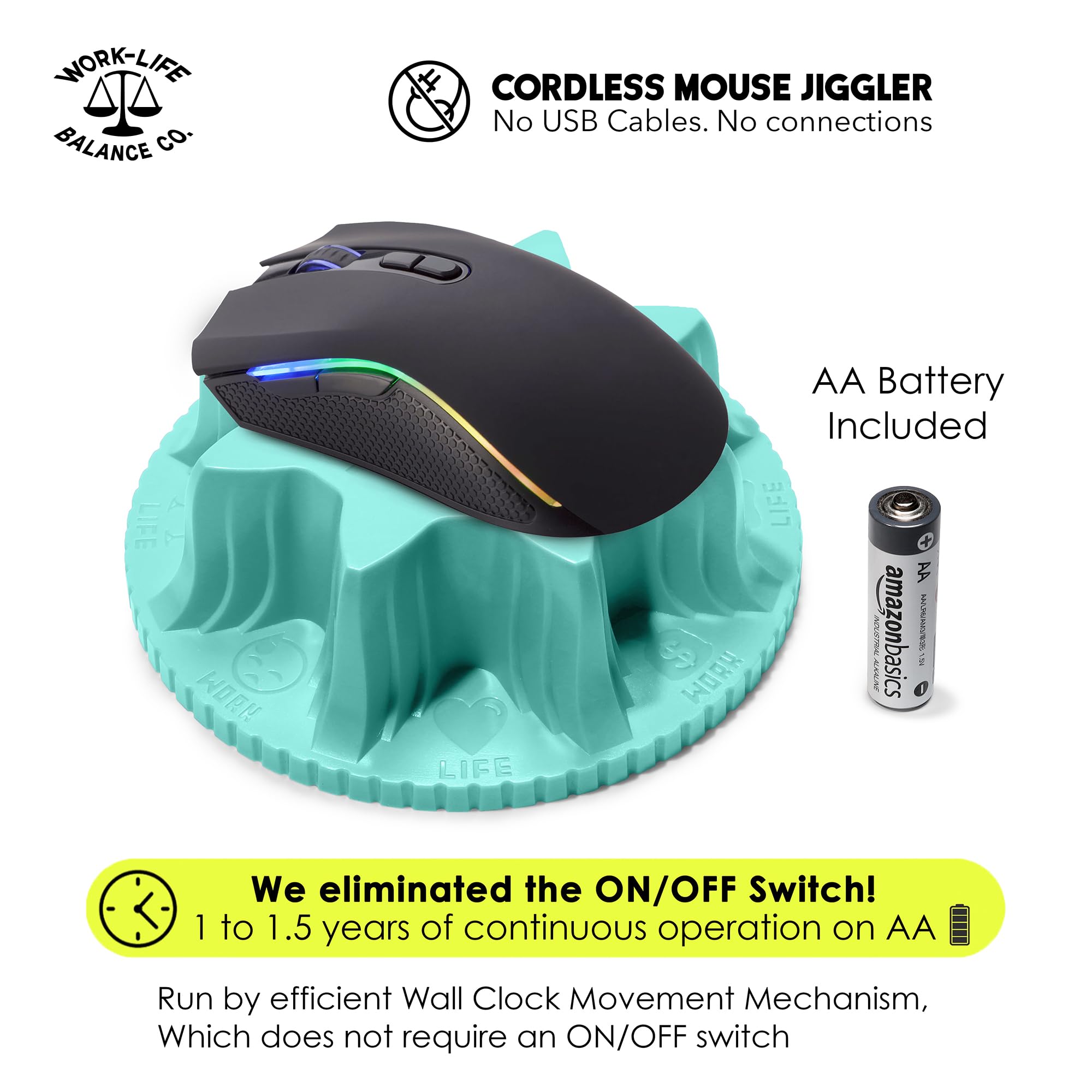 Undetectable Mechanical Mouse Jiggler - USB-Free & Software-Free Wireless Mouse Mover for PC/Laptop - Keeps Computer Active & Prevents Sleep Mode - Long-Lasting AA Battery (12-24 Months) - Perfect for Remote Work, Online Meetings & Overnight Downloads (Aqua)