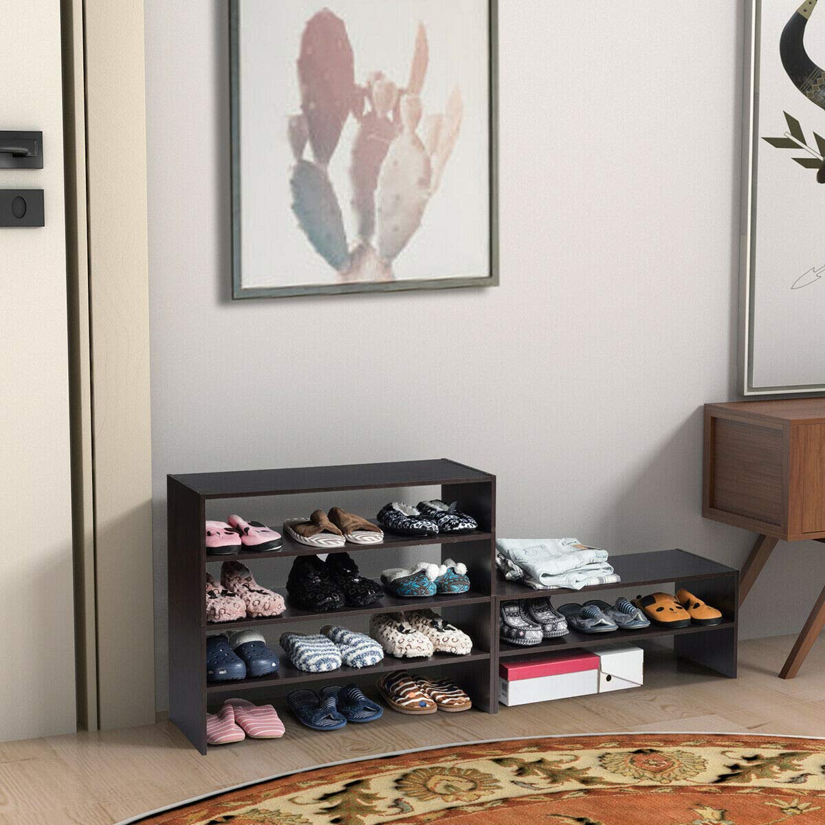Giantex 6-Tier Stackable Shoe Rack Organizer - 3-in-1 Vertical Shoe Storage Shelf Holds 18 Pairs - 31 Inch Wide Wooden Entryway Shoe Cabinet for Closet, Living Room, Office (Walnut Finish) - Perfect for Small Spaces & Home Organization