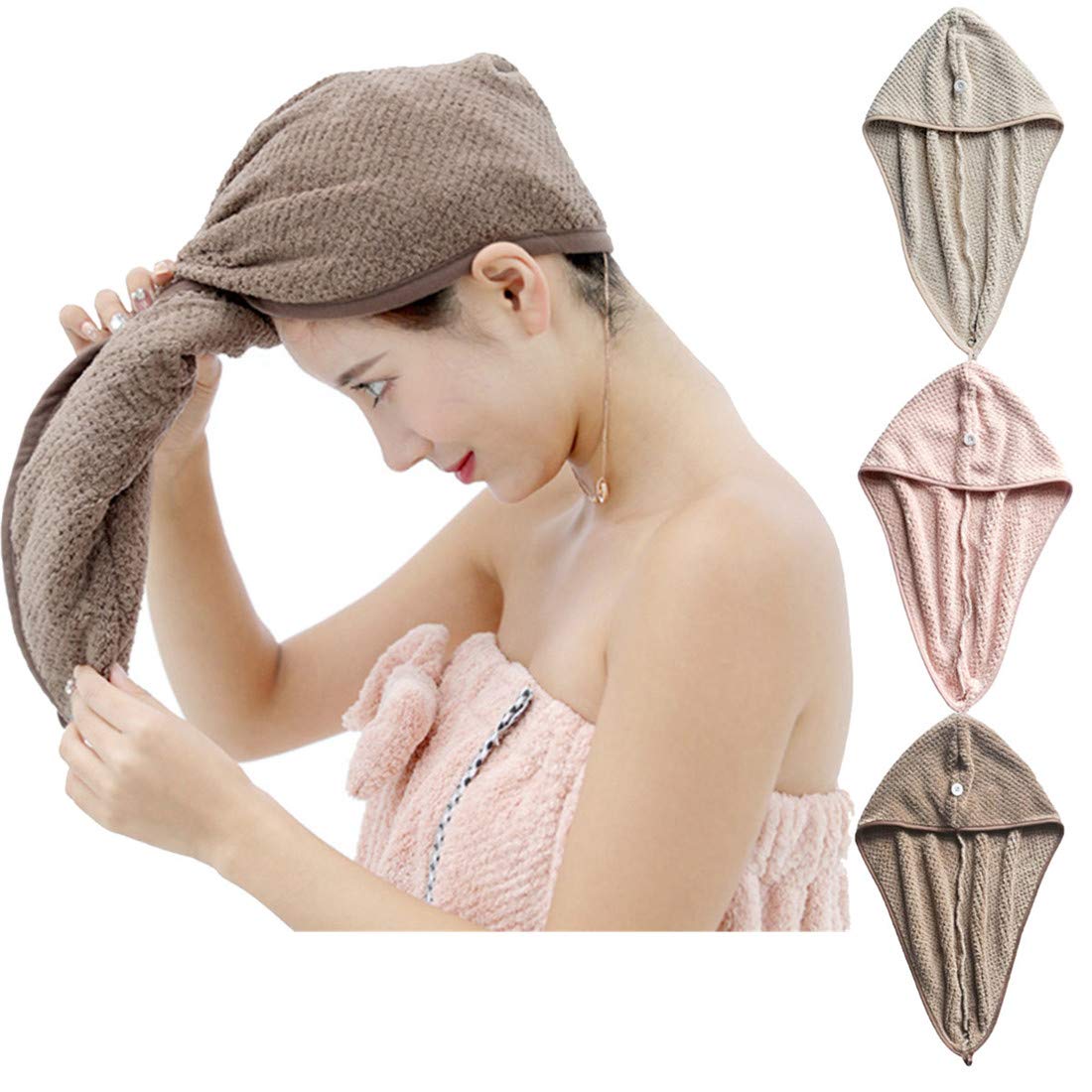 Microfiber Hair Wrap Towel for Women - Quick Dry Hair Turban Cap, Shower Hat for Long & Thick Hair - Soft & Absorbent (Pink) - Perfect for Post-Shower, Salon, Spa & Travel Use