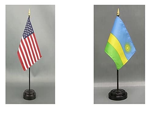 Premium Rwanda Desk Flag Set - 4x6 inch American-Made Rayon Mini Flags with 2 Stands - Includes US & Rwanda Flags for Office Decor, Diplomatic Events & International Celebrations