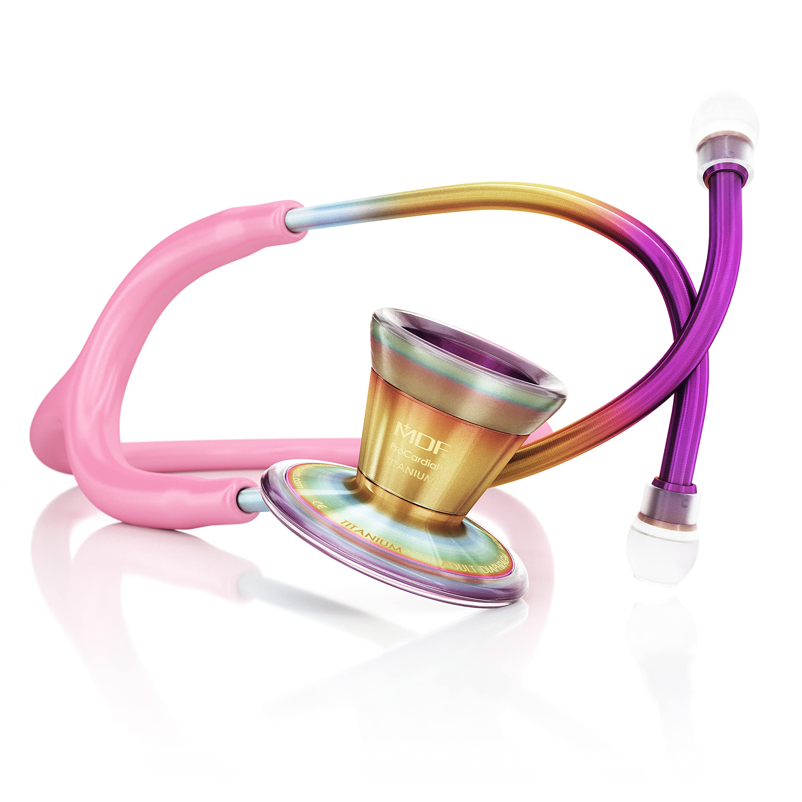 MDF797TKL01 Lightweight Titanium Dual Head Cardiology Stethoscope for Adults - Pink Tube with Kaleidoscope Chestpiece & Headset - Ideal for Medical Professionals, Nurses & Students - Perfect for Cardiac Auscultation & Clinical Diagnosis