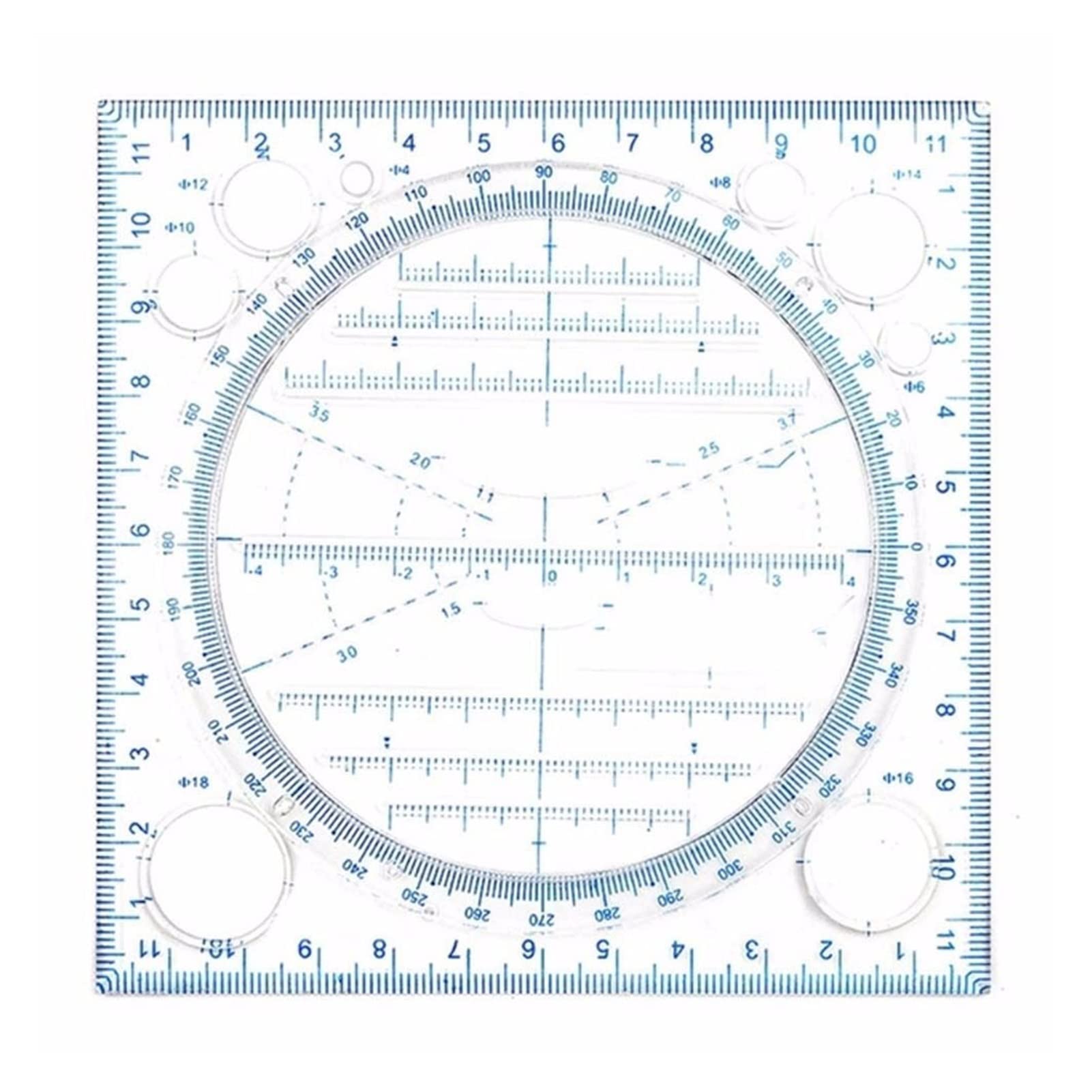 Xuelli Ellipse Angle Geometry Drawing Template - Circle Maker & Multipurpose Drafting Ruler (Blue) - Perfect for Architects, Engineers, Students & DIY Projects