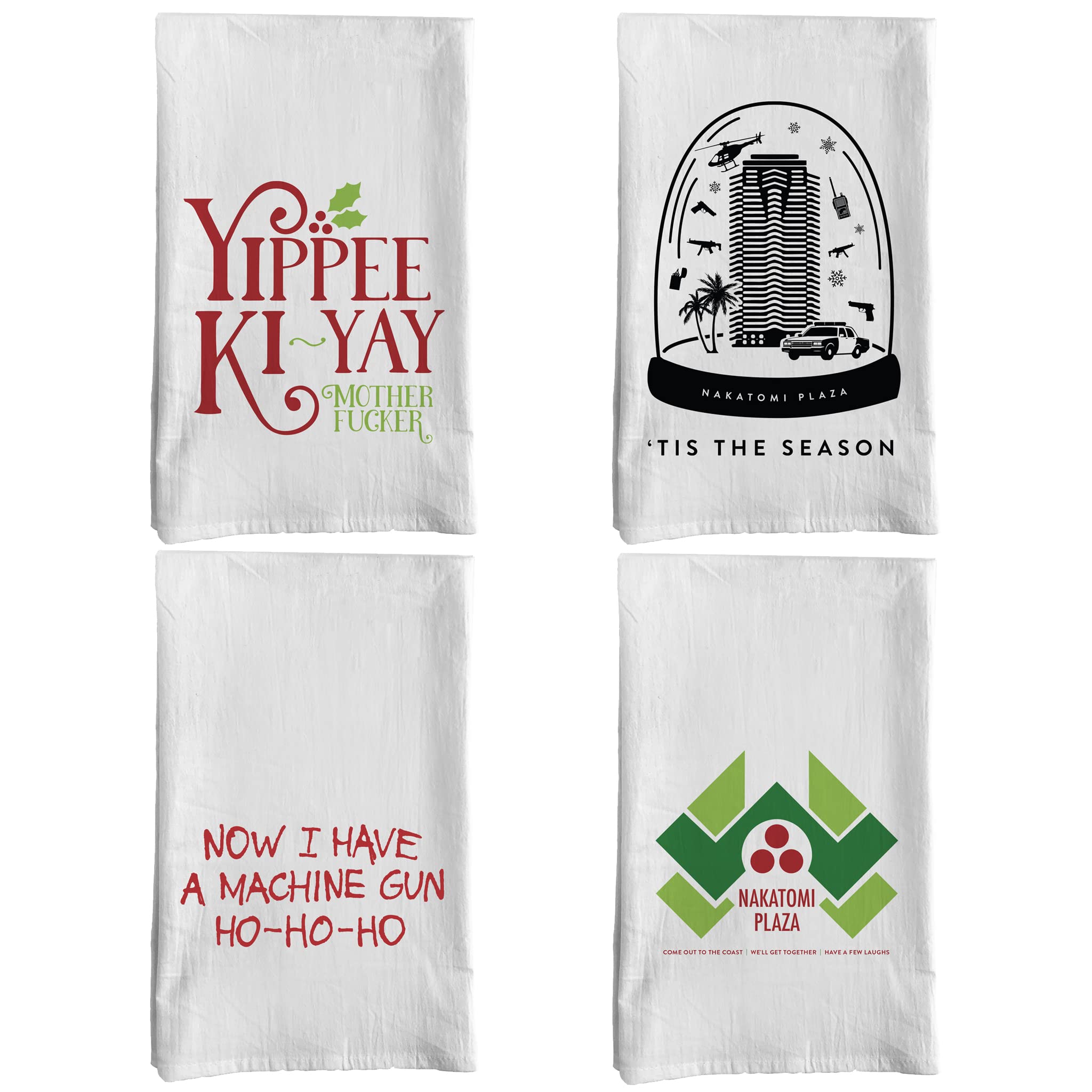 John McClane Holiday Kitchen Hand Towels - Set of 4 | Christmas Themed Dish Towels for Festive Cooking & Decor | Perfect for Holiday Baking, Hosting & Kitchen Decorations