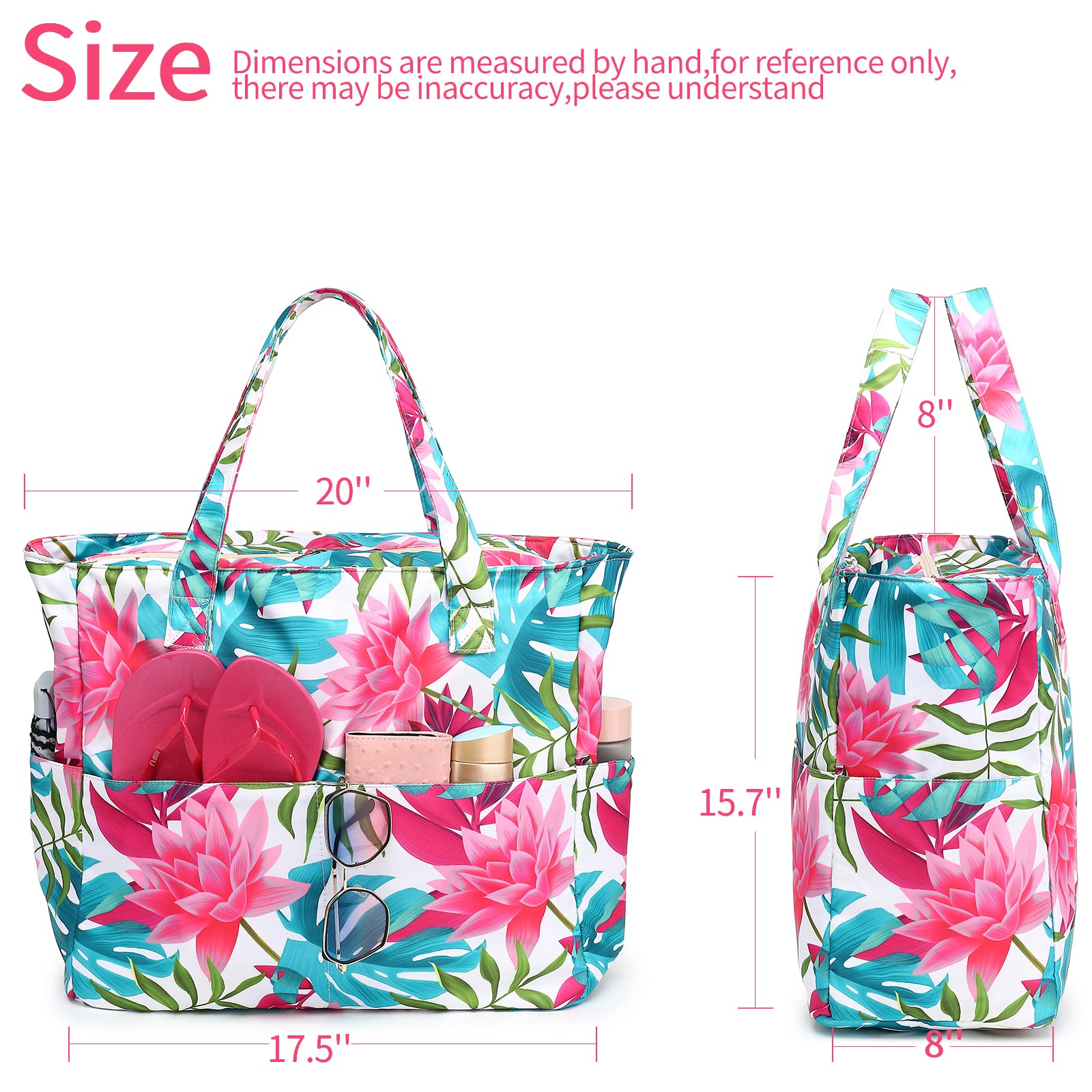 LEDAOU Large Waterproof Beach Tote Bag for Women - Sandproof Zippered Pool & Gym Bag with Wet Pocket - Perfect for Travel, Grocery Shopping & Beach Outings