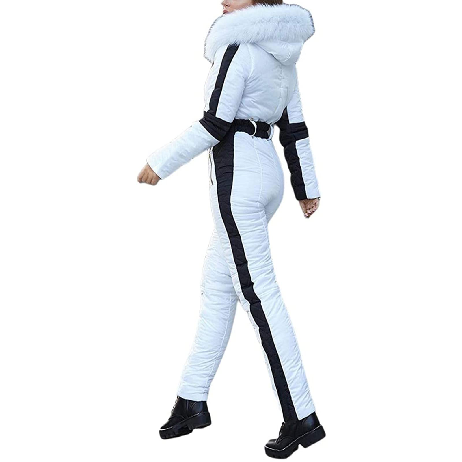 Women's Waterproof Snow Suits - Winter Ski Jumpsuit with Hooded Fur Collar for Outdoor Sports & Skiing | Warm Onesie Romper for Snowboarding, Hiking & Cold Weather Activities