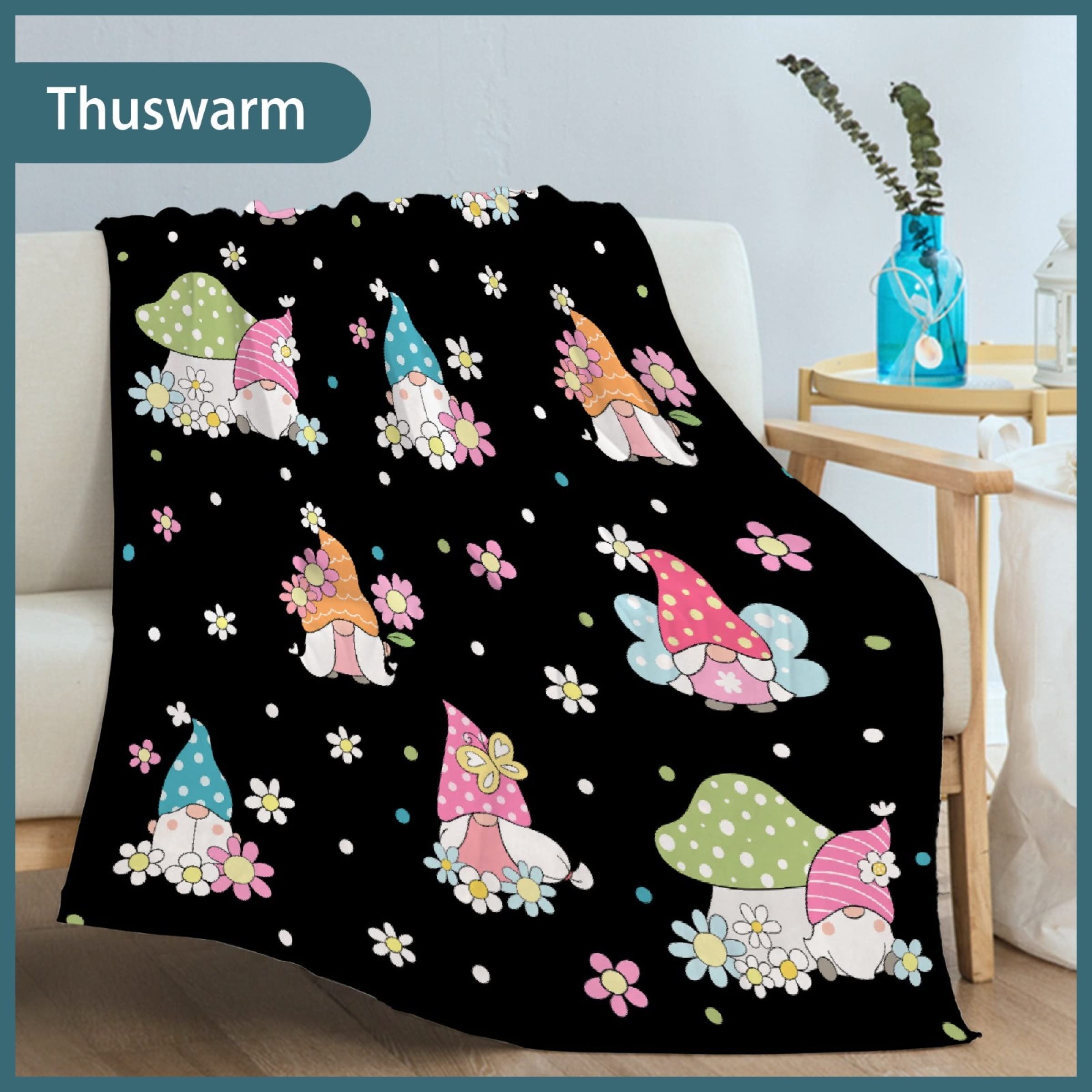 Thuswarm Spring Flower Gnome Flannel Throw Blanket - 40