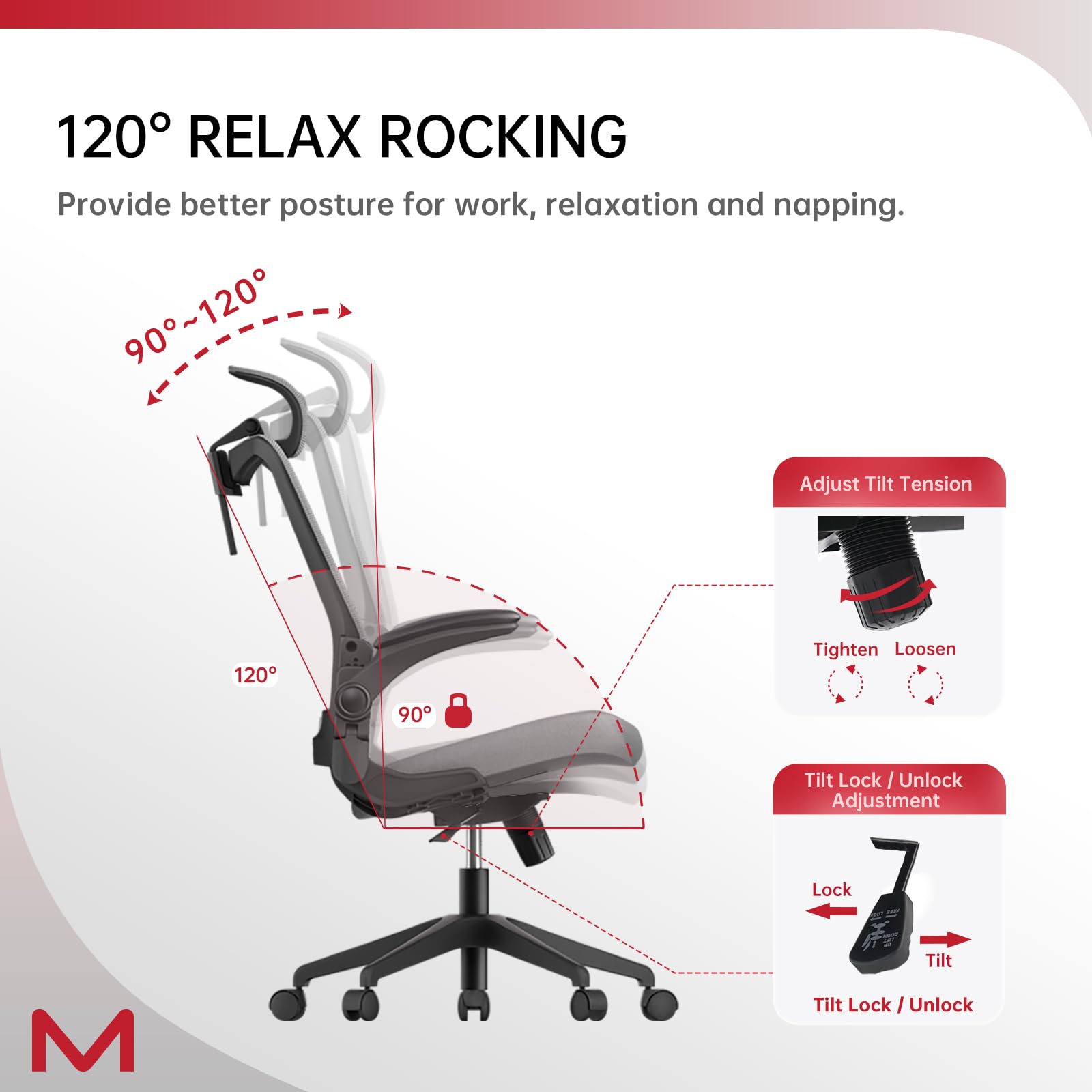 Ergonomic Mesh Office Chair with Lumbar Support & 4D Adjustable Armrests - C6 Grey Computer Desk Chair with 2D Headrest, 120° Rocking Function for Home Office, Conference Room & Workspace Comfort