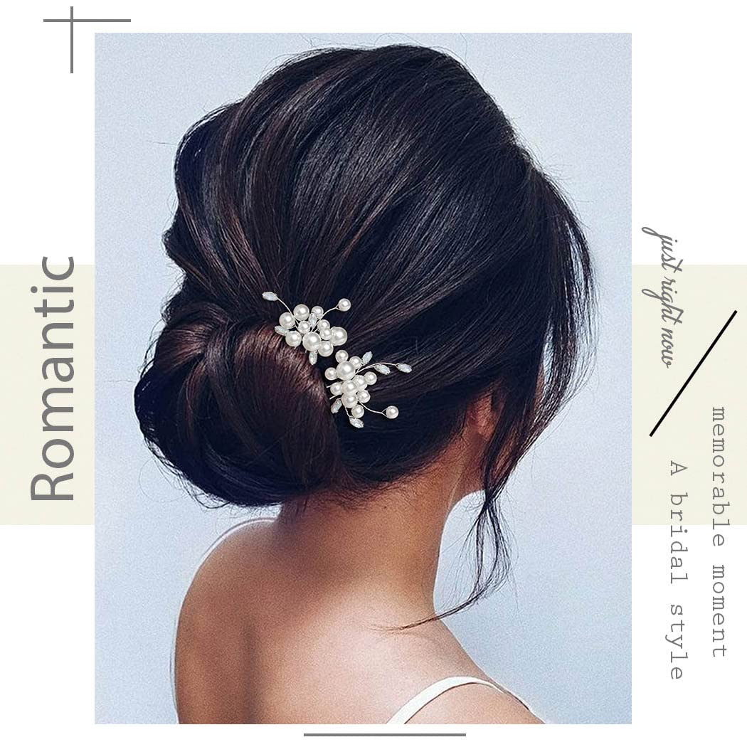 Easedaily Silver Pearl & Opal Bridal Hair Pins - Elegant Wedding Hair Accessories for Women and Girls (2-Piece Set) - Perfect for Bridal Showers, Weddings, and Special Occasions