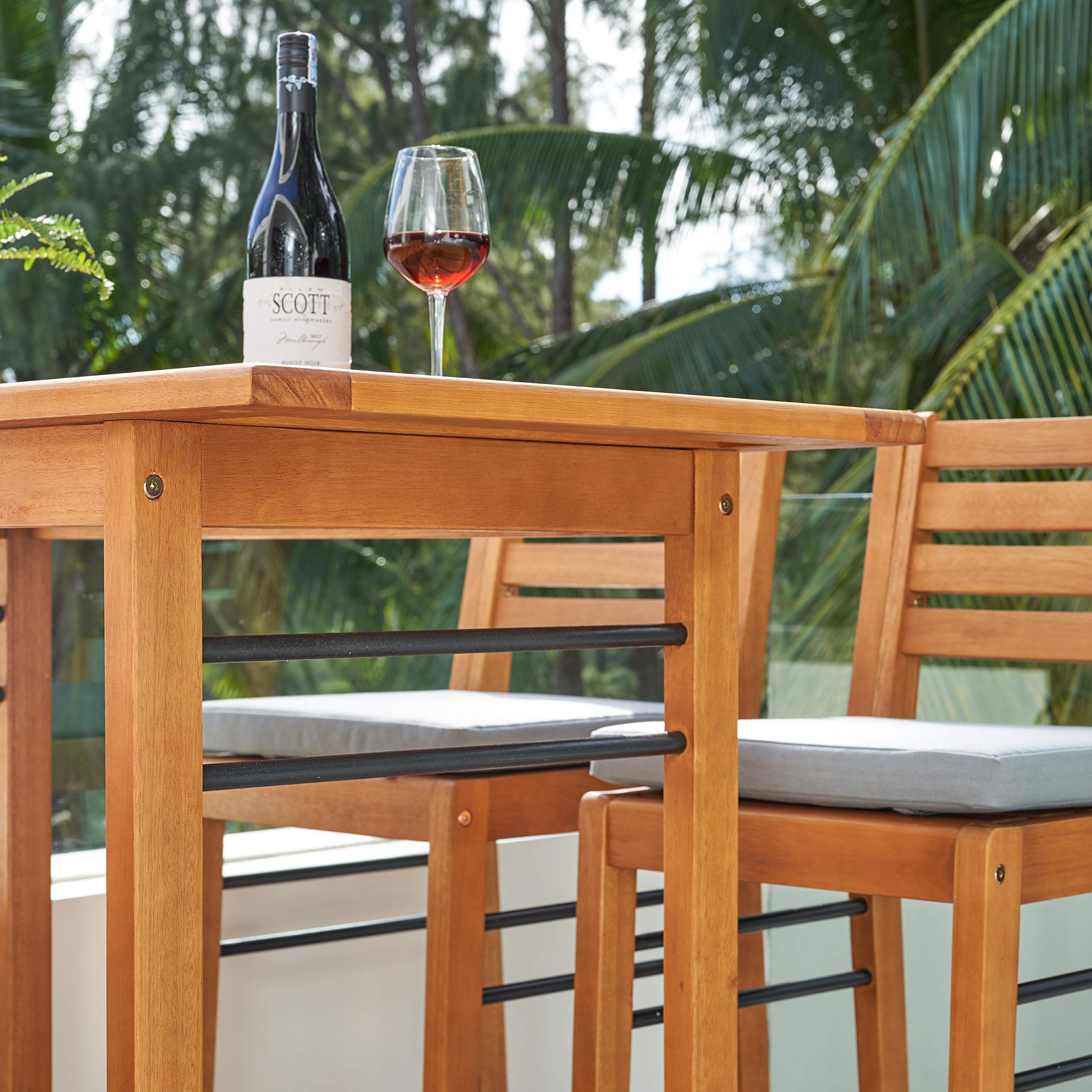 VIFAH Gloucester Contemporary Patio Bar Table - 36 Inch Outdoor Counter Height Table in Golden Oak Wood Color for Backyard, Deck, and Poolside Dining