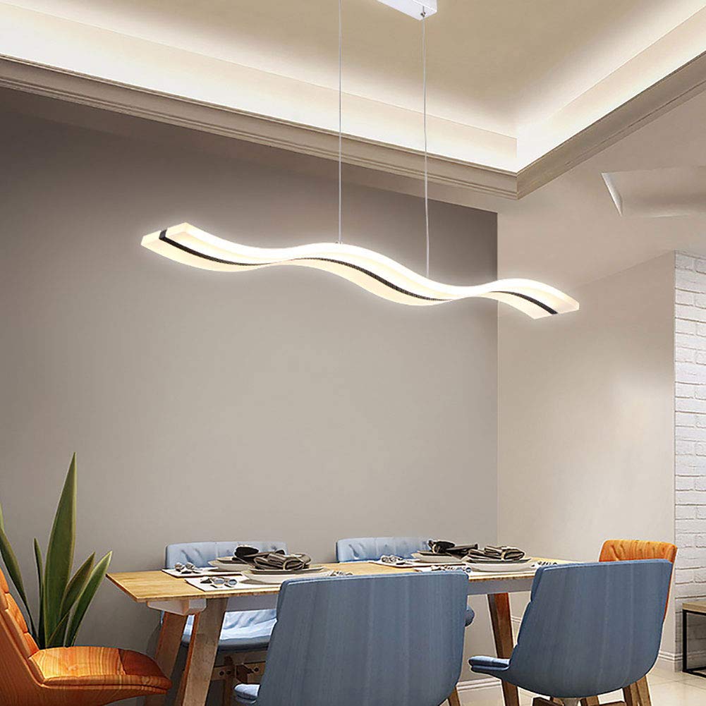 Modern Wave LED Pendant Light Fixture - Dimmable Acrylic Hanging Light with Remote Control for Kitchen Island, Dining Table & Living Room | Contemporary Home & Office Lighting Decor