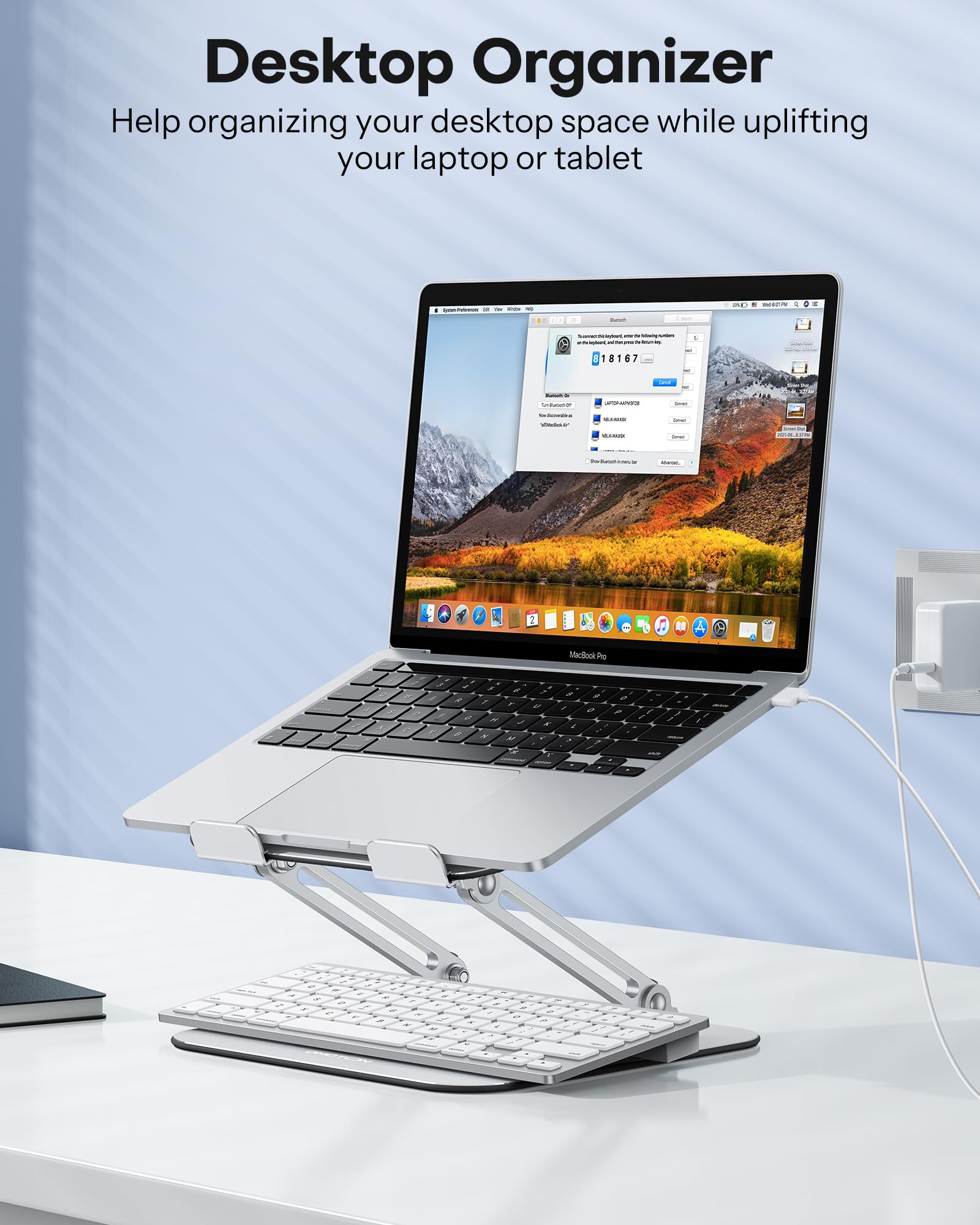 OMOTON Adjustable Laptop Stand for Desk - Ergonomic Metal Computer Riser with Cooling Function, Compatible with MacBook Air/Pro & All 10-17.2 Inch Laptops (Silver) - Perfect for Home Office, Gaming & Workspace Setup