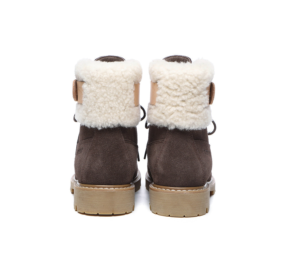 EVERAU® Women's Sheepskin Wool Lace-Up Fashion Boots - Winter Ankle Boots for Women, Comfortable & Warm Snow Boots with Fur Lining - Perfect for Cold Weather, Outdoor Walking and Casual Outfits