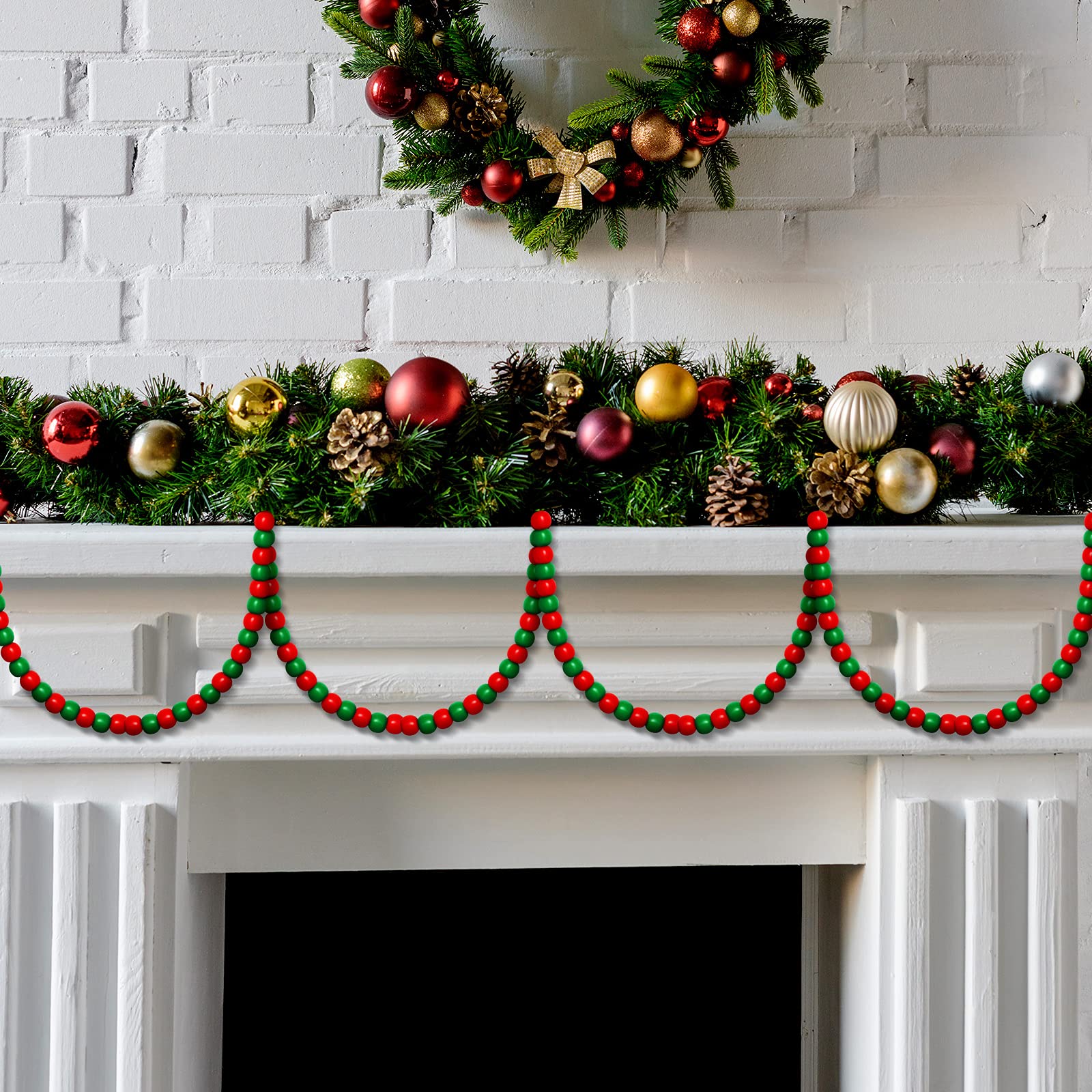 19.7 Ft Christmas Candy Bead Garland - Wooden Boho Holiday Decor for Tree, Party & Home - Mixed Red & Green - Perfect for Xmas Decorations, Festive Gatherings & Cozy Winter Vibes