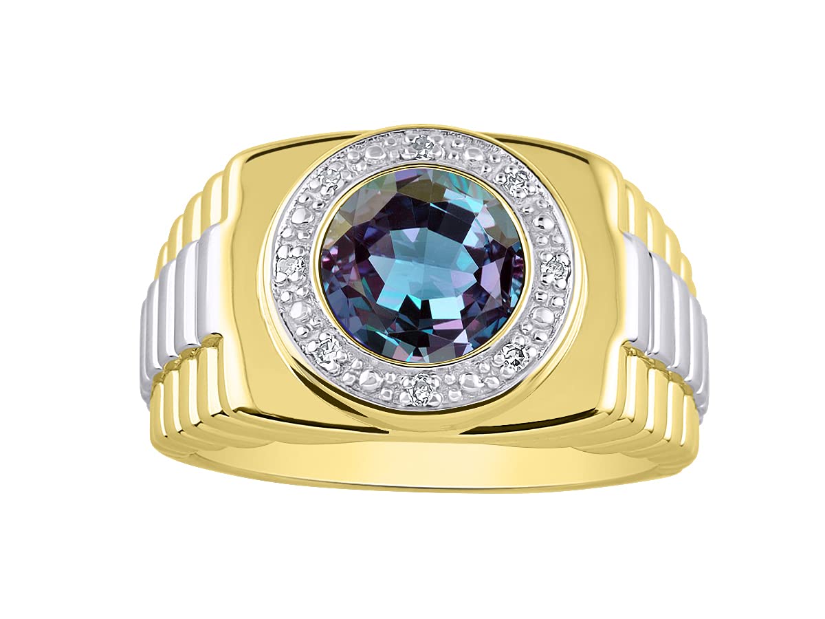 Rylos Men's Round Cabochon Gemstone & Diamond Ring - Yellow Gold Plated Silver Designer Ring (Sizes 8-13) | Perfect for Weddings, Anniversaries & Formal Events | Stylish Men's Jewelry Gift