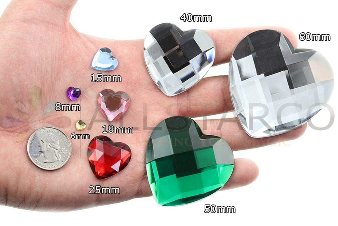 8mm Red LQ17 Heart Self-Adhesive Acrylic Rhinestones - 250PCS (5 Sheets) - Plastic Face Gems & Body Jewels for DIY Crafts, Cards, Invitations, Nail Art, Costume Design and Party Decorations