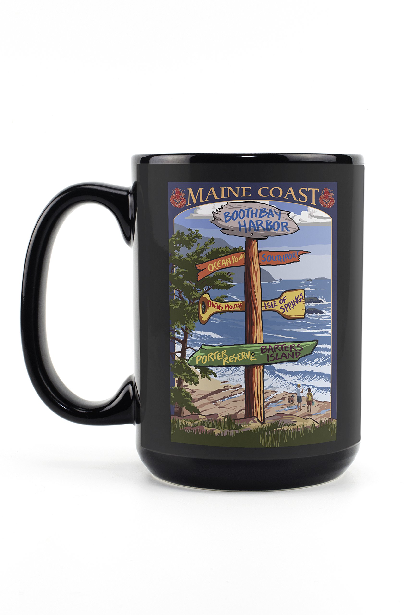 Boothbay Harbor Maine Destinations Sign Ceramic Mug - 15oz Black Coffee & Tea Cup, Dishwasher & Microwave Safe - Perfect for Home, Office & Gift Giving