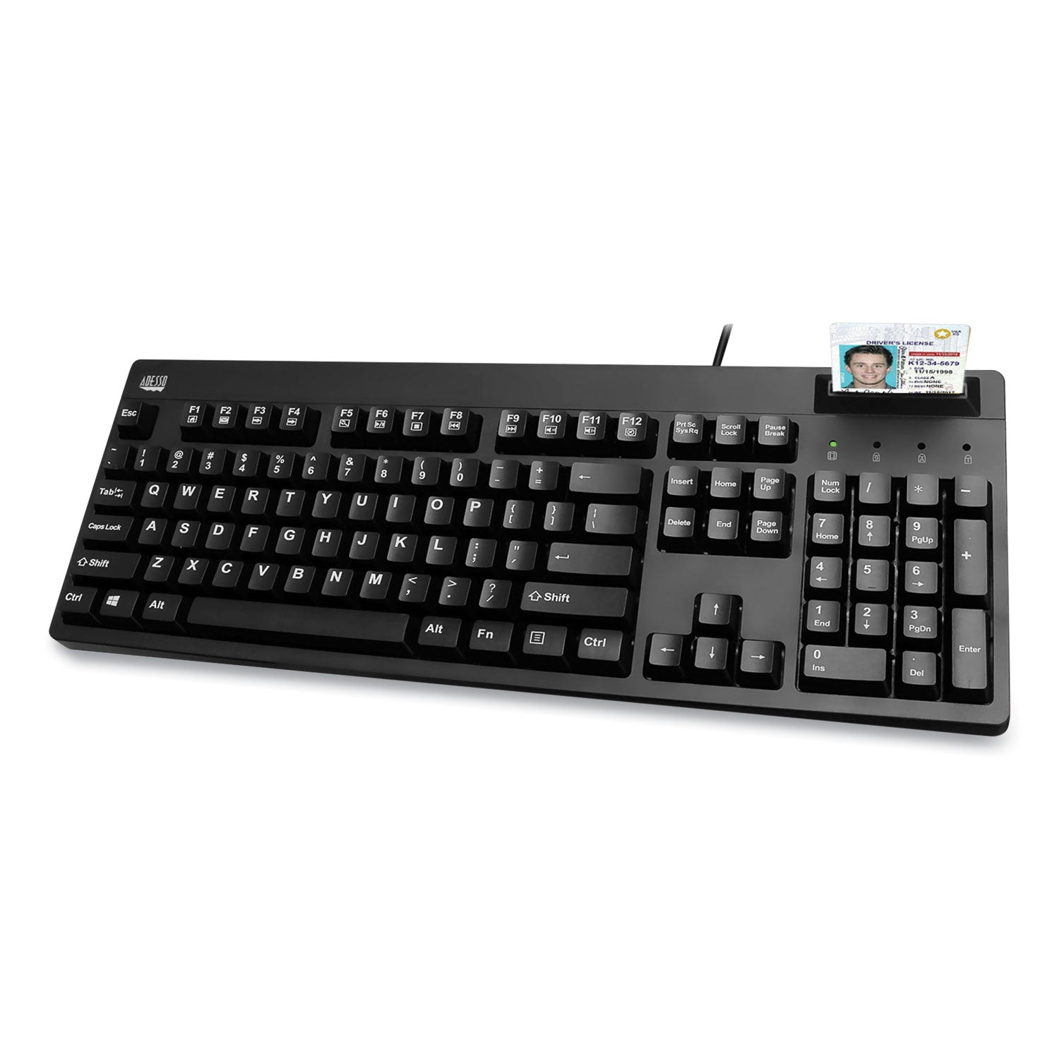 Adesso EasyTouch Smart Card Reader Keyboard AKB 630SB TAA - 104-Key USB Keyboard with Built-in Smart Card Reader, Black | Perfect for Government Offices, Financial Institutions & Secure Workstations