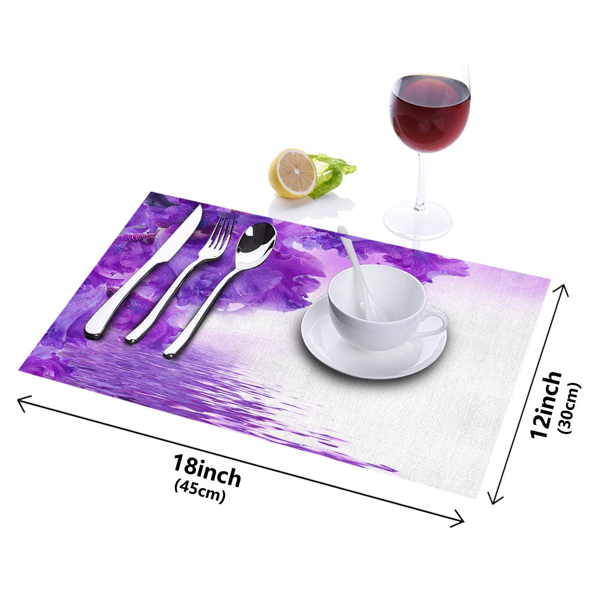 6-Pack Purple Iris Flower Sparkling Water Woven Placemats - Heat-Resistant, Washable Table Mats for Dining & Kitchen - Perfect for Dinner Parties, Holiday Meals & Everyday Use
