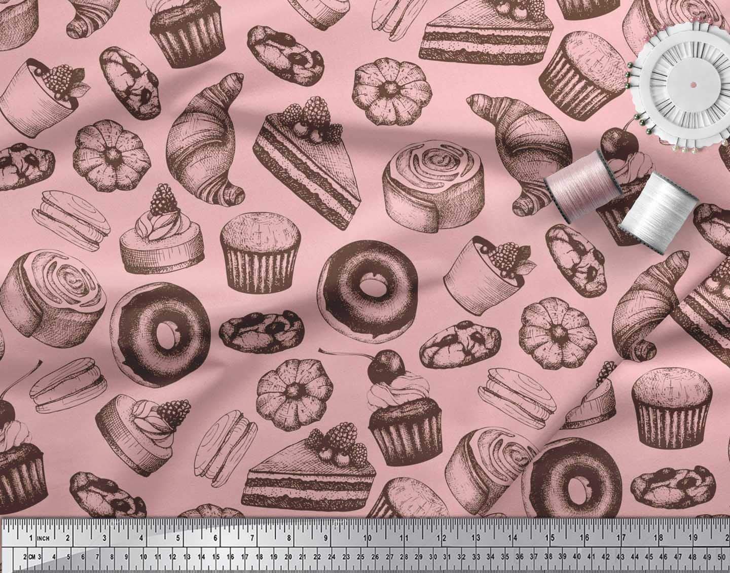 Soimoi 42 Inch Wide Pink Cotton Canvas Fabric by The Yard - Cupcake, Donut & Cookies Food Print for DIY Crafts, Quilting, Sewing Projects & Home Decor - Whimsical Printed Fabric for Aprons, Tote Bags & Kids Clothing