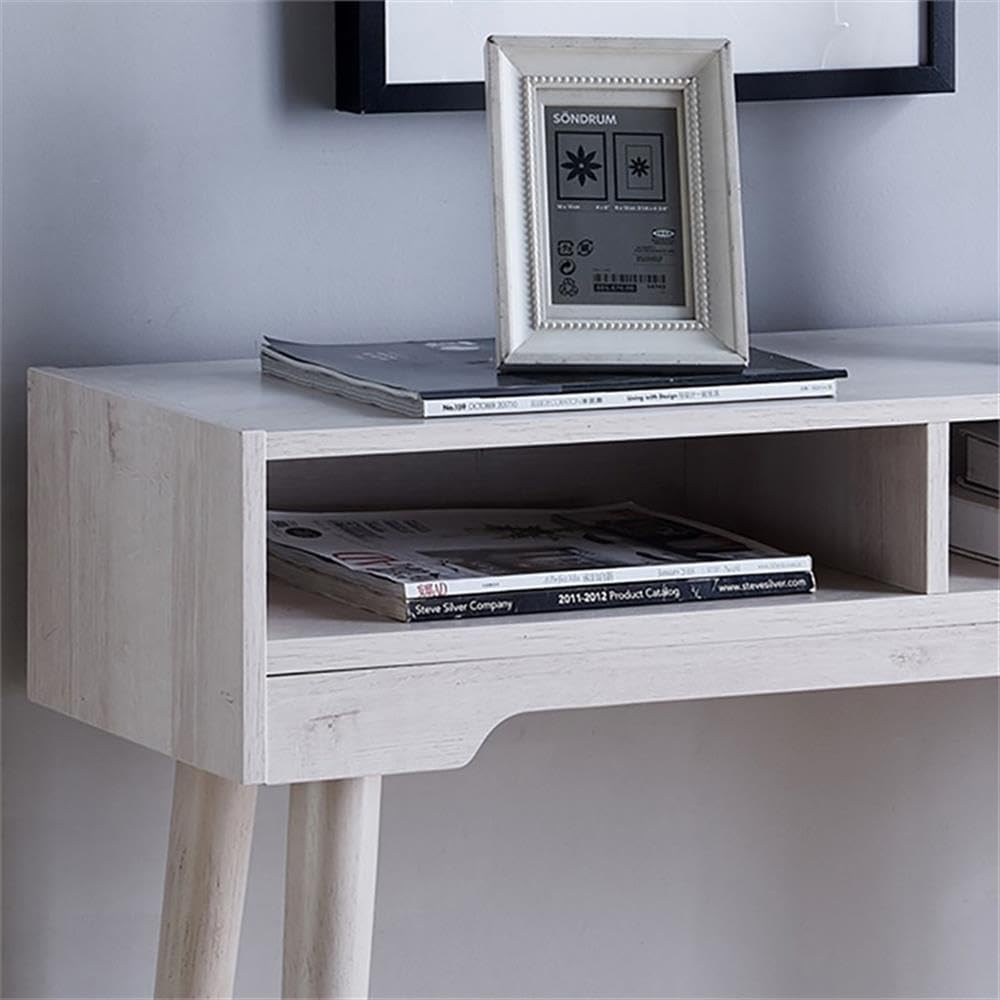 BOWERY HILL Modern Farmhouse Wooden Console Table - Weathered White Finish Entryway Sofa Table for Hallway, Living Room & Bedroom Decor
