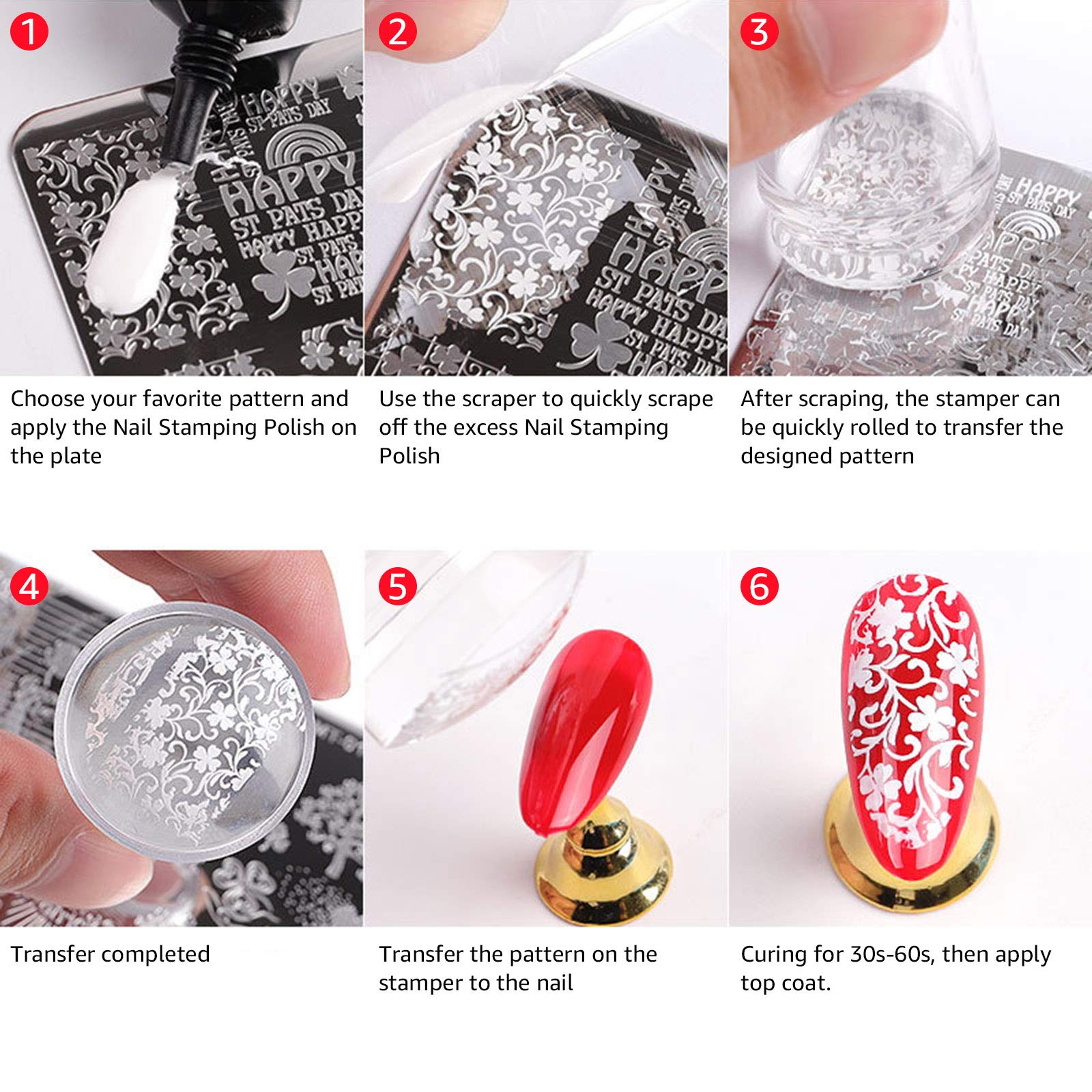 LAURAG 10Pcs Nail Stamping Plates Set with Silicone Clear Stamper & Scraper - Floral & Geometric Nail Art Designs for Professional & DIY Manicures - Perfect for Home Salon, Nail Parties & Gift Giving