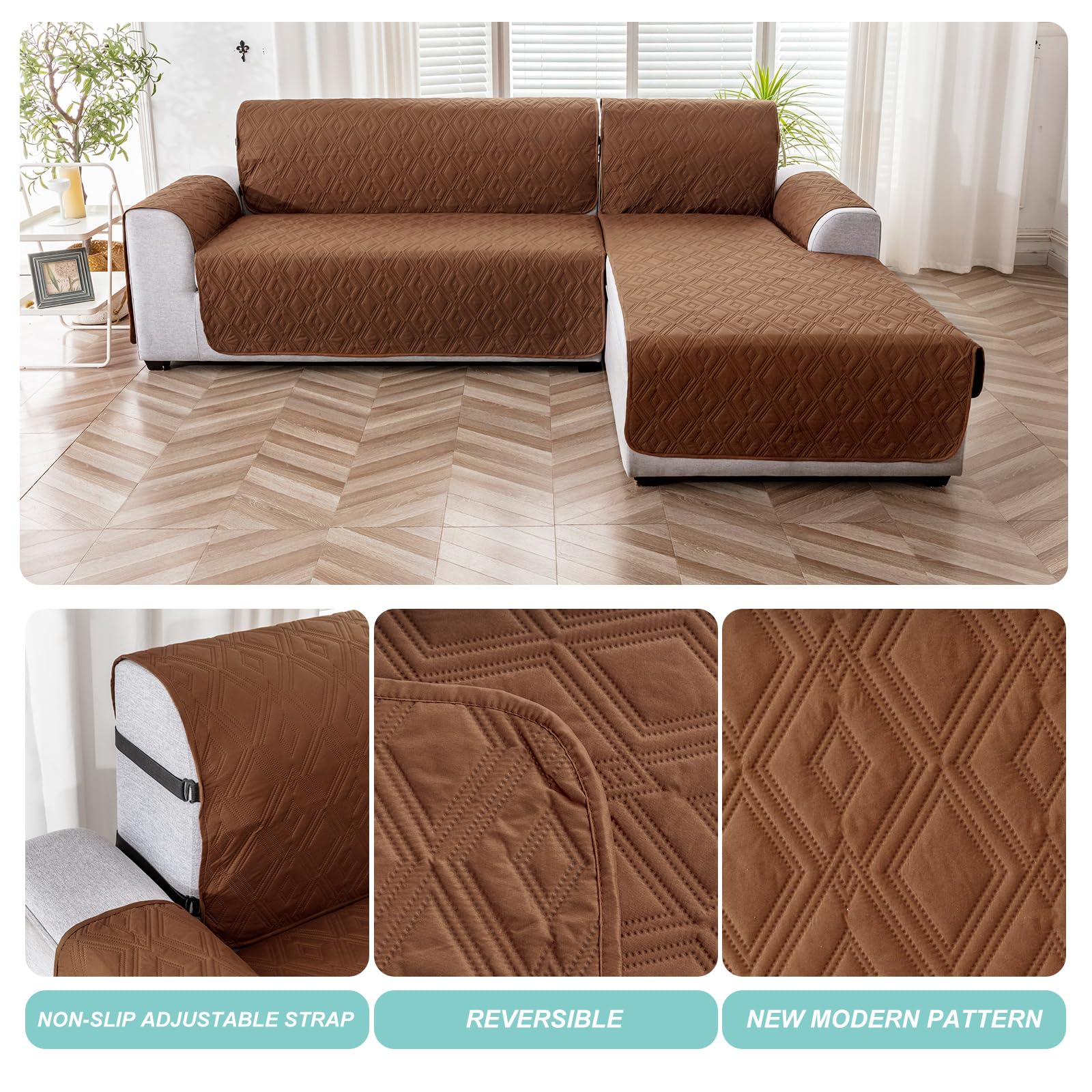 **Reversible L-Shaped Sectional Sofa Cover for Pets & Kids - Brown X-Large - Durable Furniture Protector for Dogs, Chaise Lounge & Living Room**    *(Perfect for Pet Owners & Families - Protects Sofas from Scratches, Spills & Hair - Ideal for Living Rooms, Family Rooms & Pet-Friendly Spaces)*