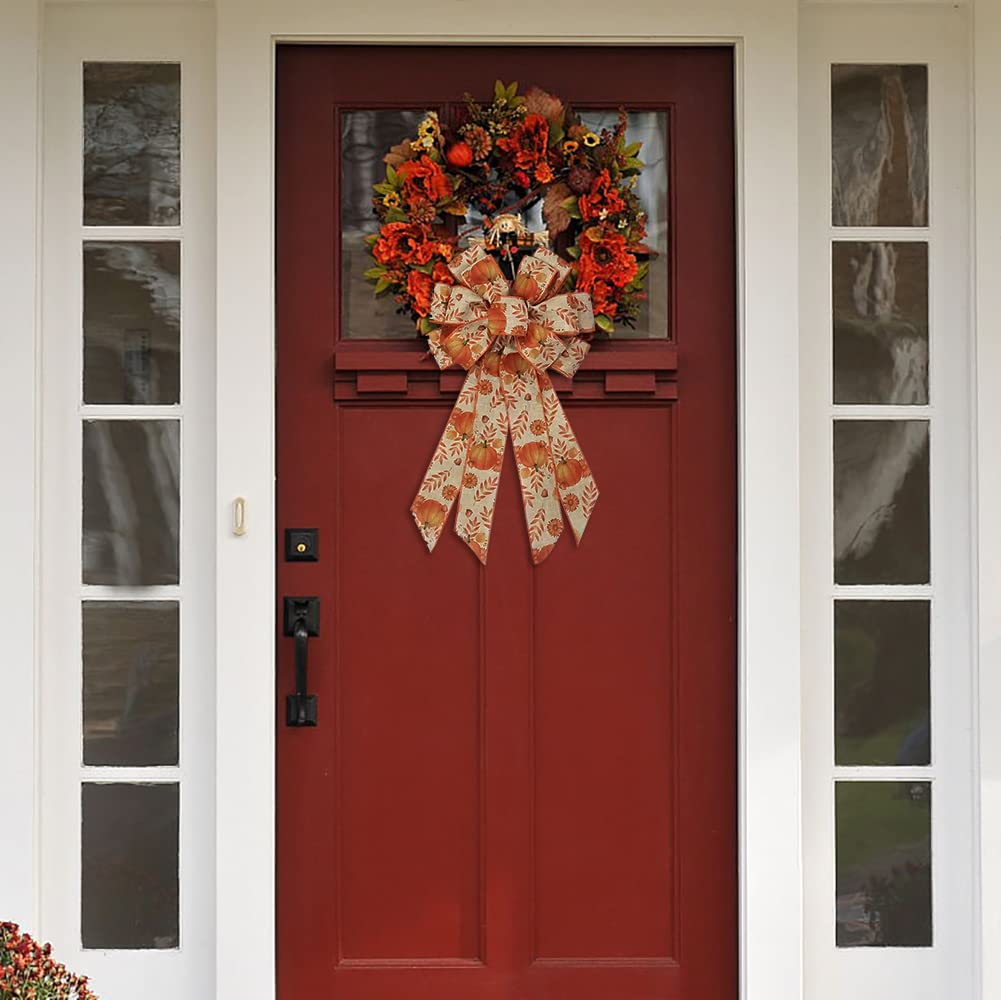 Fall Bows for Wreaths - Orange Burlap Bows for Thanksgiving Decor & Front Door