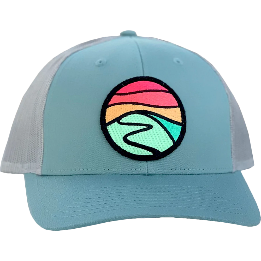 Hilltop Patch Curved Brim Trucker Hat - Vintage Style Adjustable Baseball Cap for Outdoor Activities, Hiking & Casual Wear