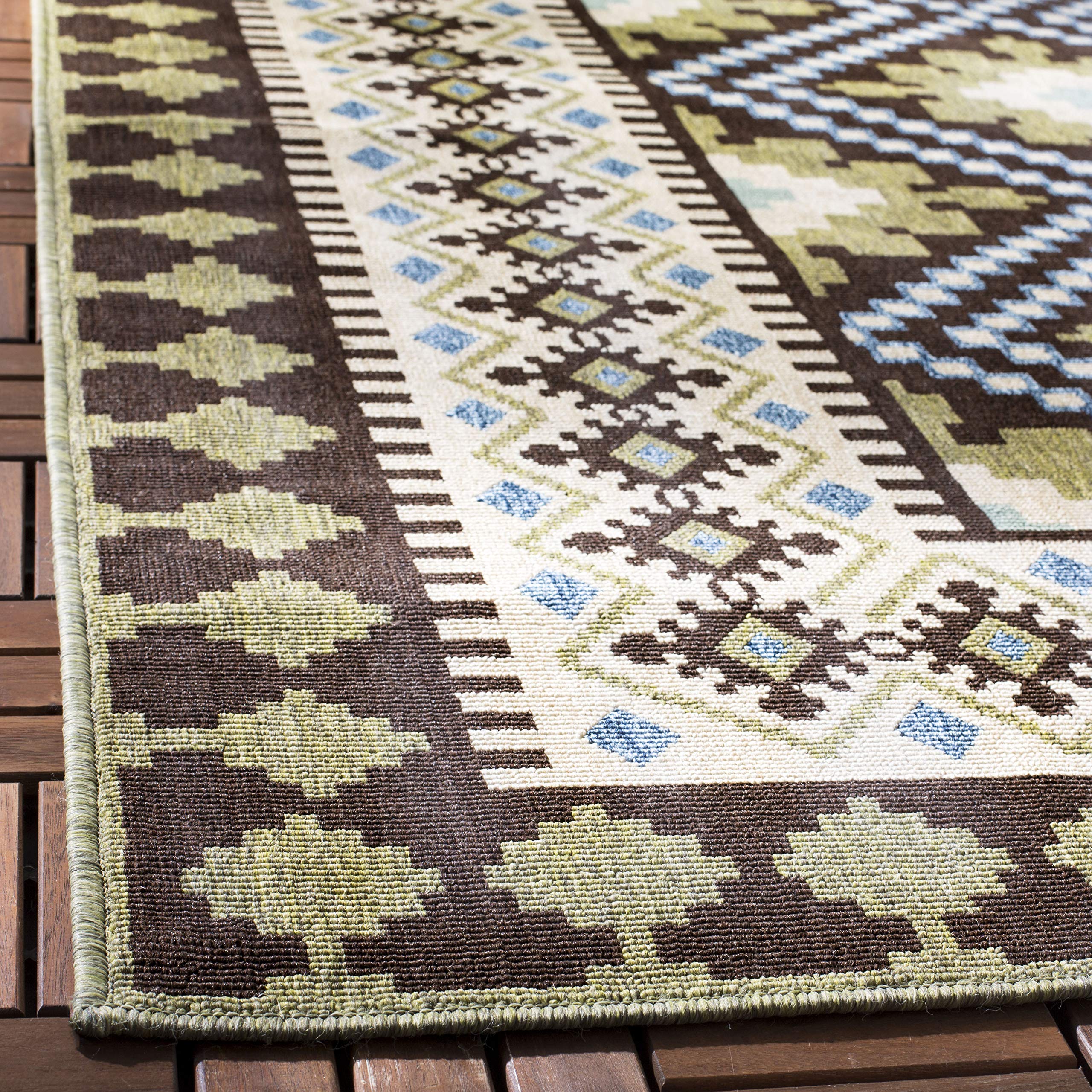 SAFAVIEH Veranda Collection 8' x 11' Boho Chic Area Rug - Chocolate & Green Non-Shedding Washable Indoor Outdoor Rug - Perfect for Living Room, Bedroom, Patio, Backyard & Mudroom (VER099-0624)
