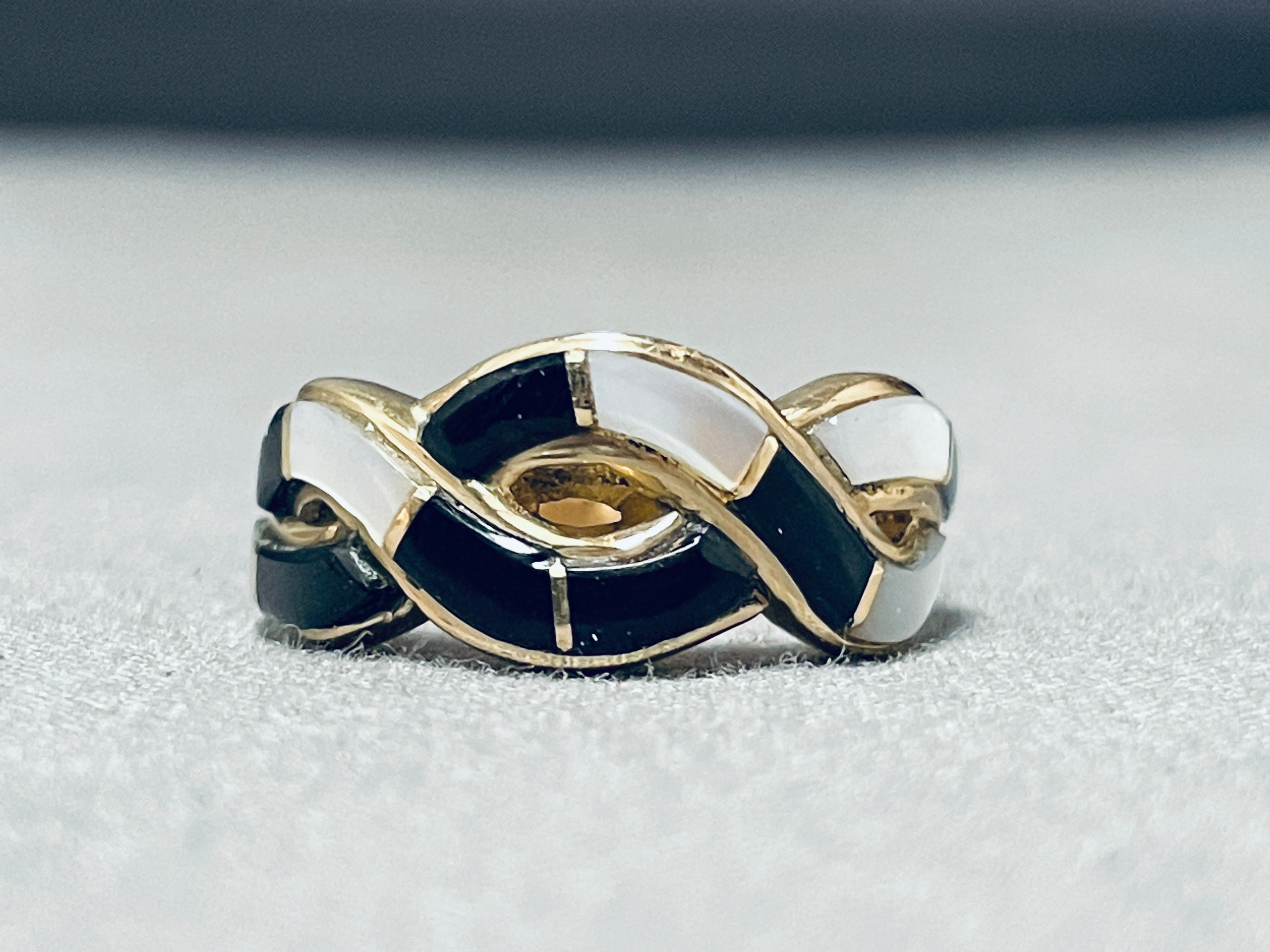 14K Solid Gold Vintage Native American Navajo Pearl Jet Ring - Handmade Southwest Jewelry for Women, Perfect for Weddings, Parties & Boho Fashion