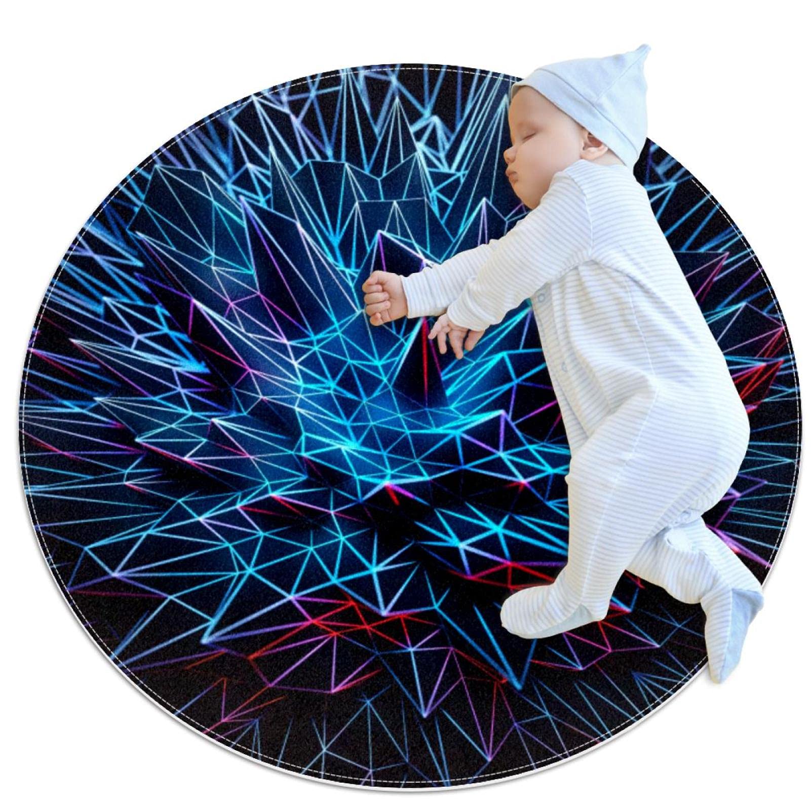 3D Abstract Wireframe Round Area Rug - Non-Slip Modern Home Decor for Dining Room, Living Room, Bedroom, Entryway & Foyer - Perfect for Contemporary Spaces & High-Traffic Areas
