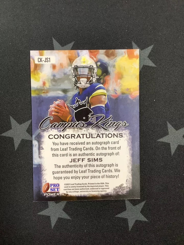 2021 Leaf Pro Set Power Football Jeff Sims Campus Kings Rookie Auto CK JS1 - Collectible Trading Card for Football Fans & Memorabilia Enthusiasts