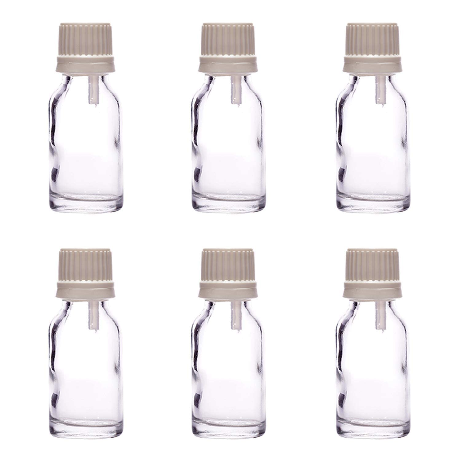 BH PLAST Set of 6 - 15ml Round Empty Refillable Clear Glass Essential Oil Dropper Bottles with Glass Eye Droppers | 100% Leak Proof Cosmetic Sample Containers & Vial Jars | Perfect for DIY Essential Oils, Aromatherapy, Travel Size Liquids & Skincare Samples