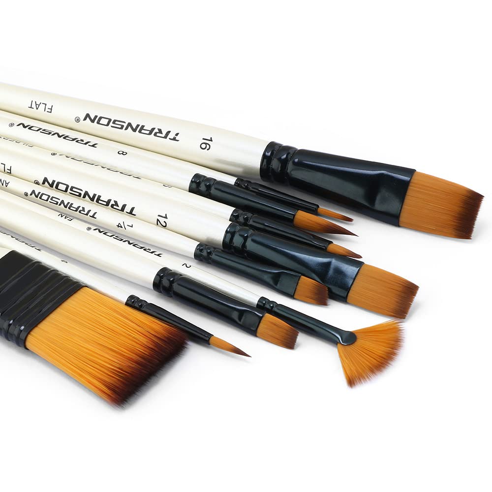 Transon 10-Piece Professional Paint Brush Set with Paint Spatula & Storage Case - Perfect for Acrylic, Oil, Watercolor Painting & DIY Art Projects