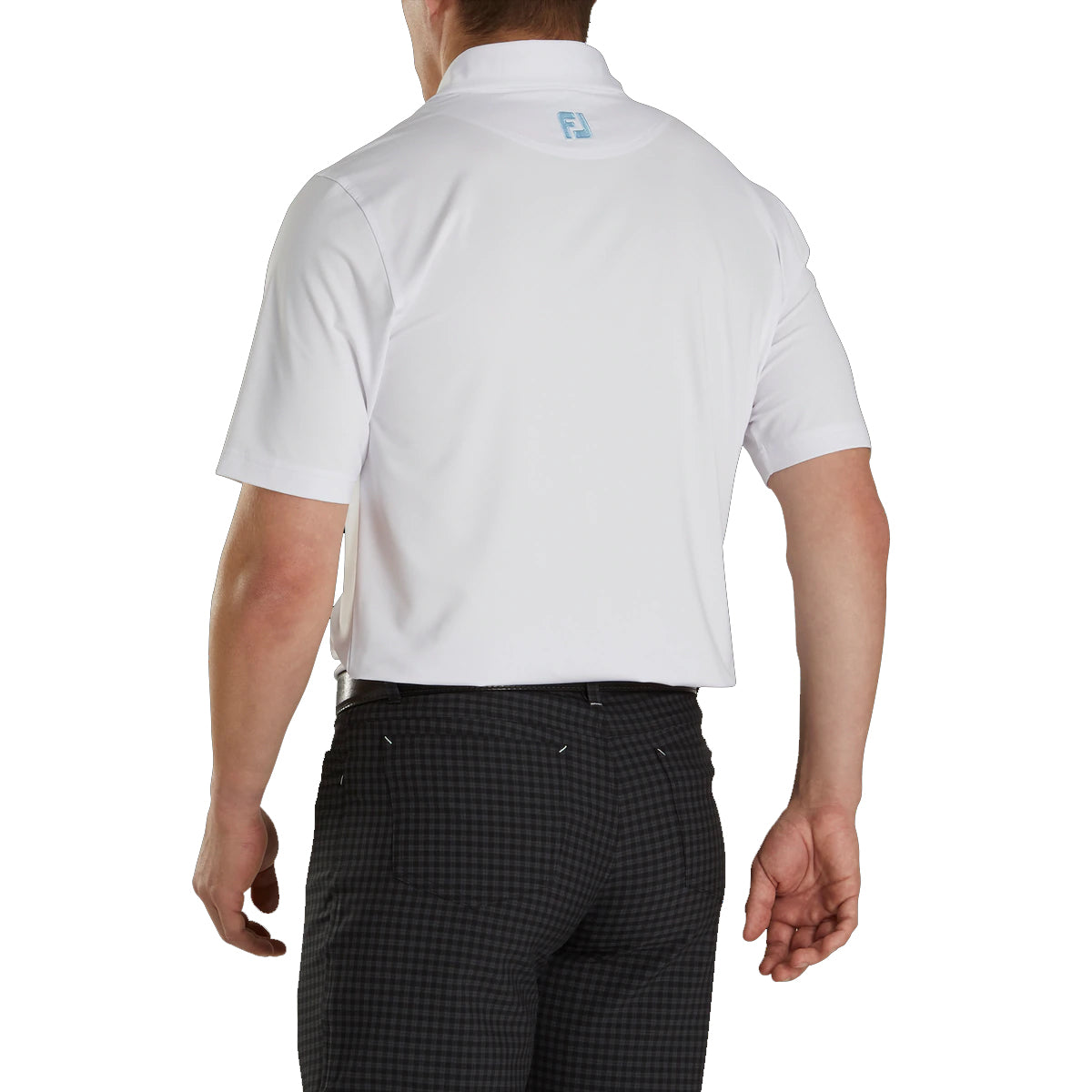 FootJoy Men's Athletic Fit Golf Polo - White Gingham Trim, Moisture-Wicking & Breathable for Comfort on the Course | Perfect for Golf Tournaments & Casual Summer Wear