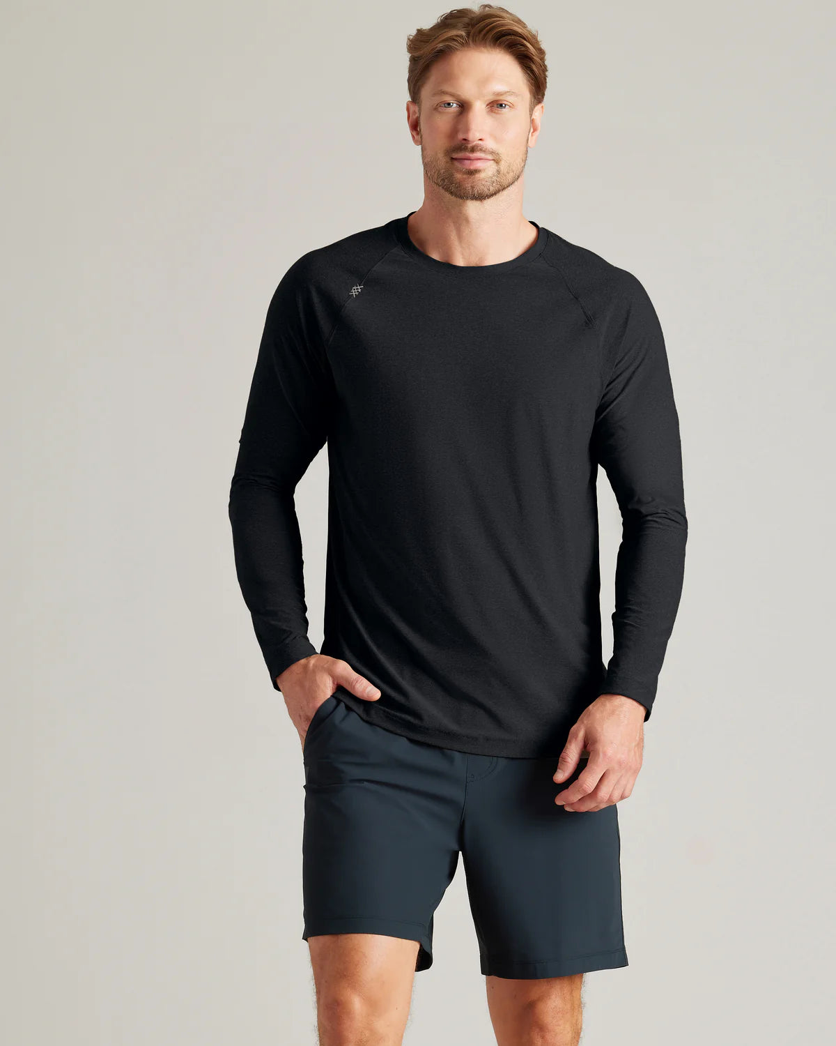 Rhone Men's Reign Long Sleeve Trim Fit Performance T-Shirt - Moisture Wicking, Breathable Workout Shirt for Gym & Running - Black Heather