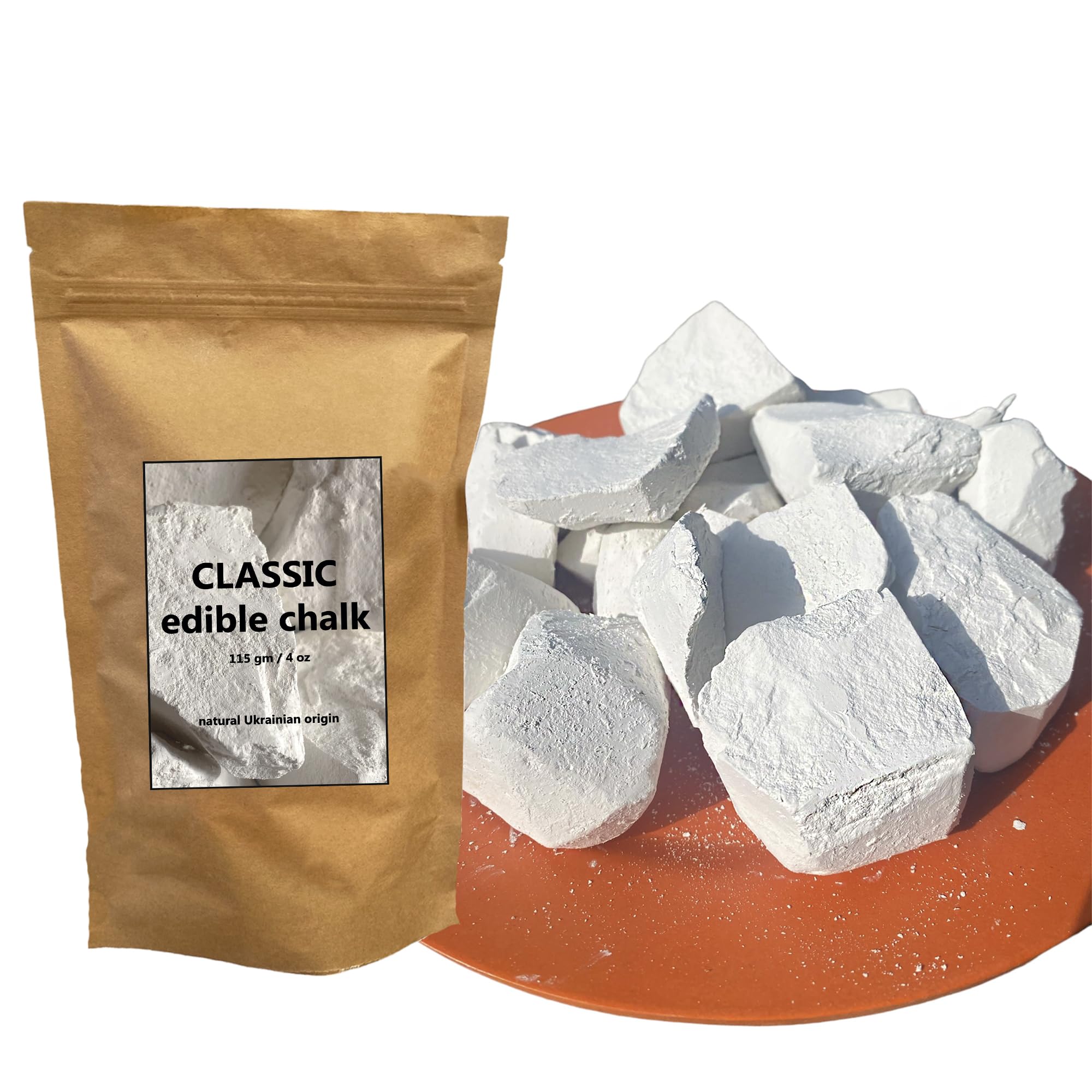 Organic Edible Chalk for Pica & ASMR - Natural Crunchy White Chalk Chunks (4oz/115g) - Ukrainian Sourced, Perfect for Stress Relief, Sensory Play & Dietary Needs