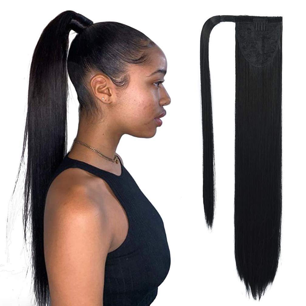 Remy Human Hair Straight Long Ponytail Extensions - 20'' Clip-in Wrap Around Ponytail for Women (80g, 10#) - Perfect for Parties, Weddings & Daily Styling