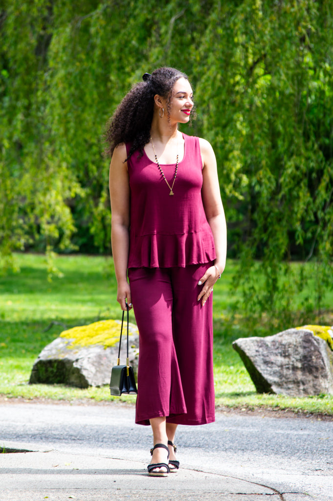 Ginny Tank Top - Burgundy Linen Bamboo Blend Women's Casual Shirt - Perfect for Summer Outfits, Beachwear & Layering